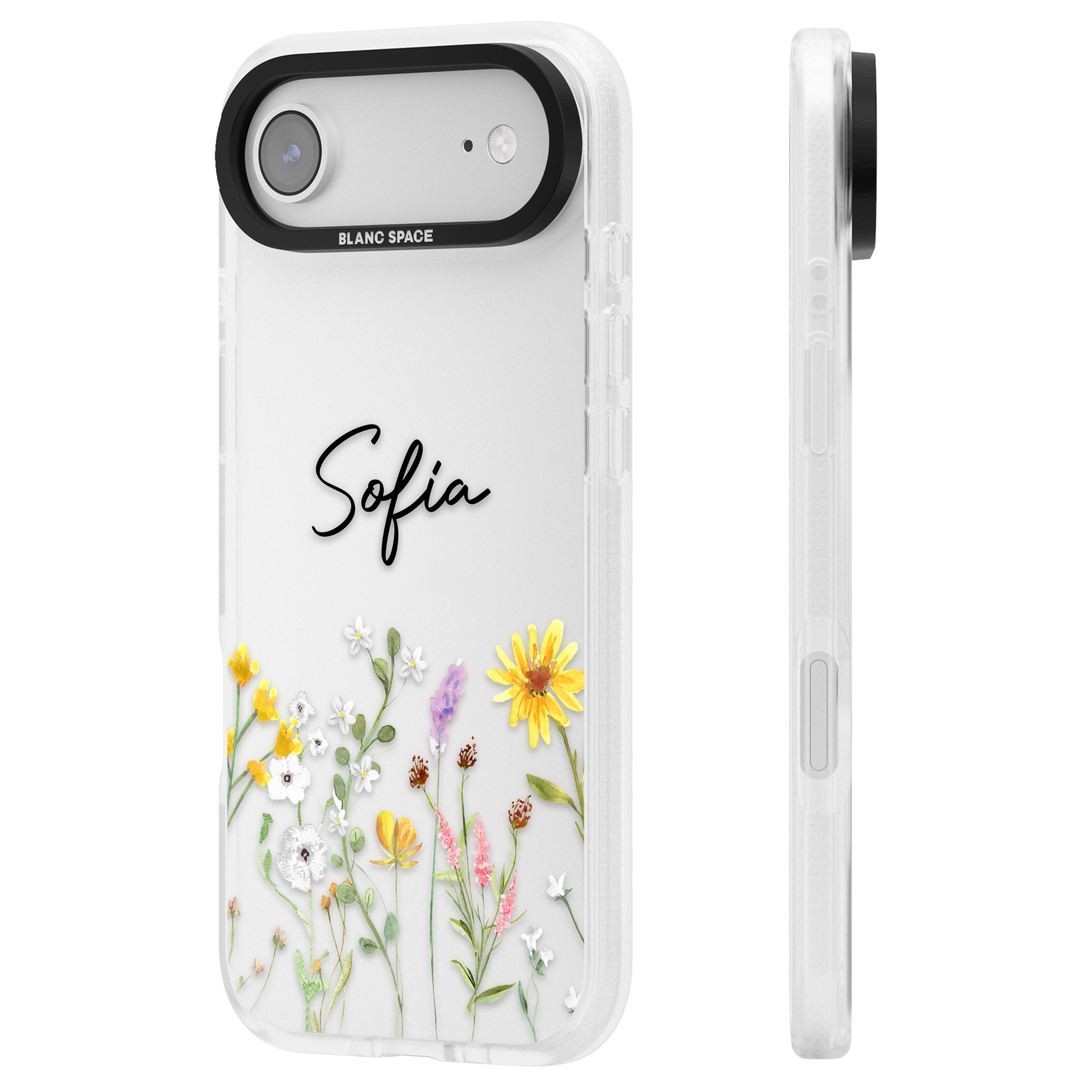 Personalised April Wildfowers iPhone 17 Air Impact Air Clear Phone Case Side Profile