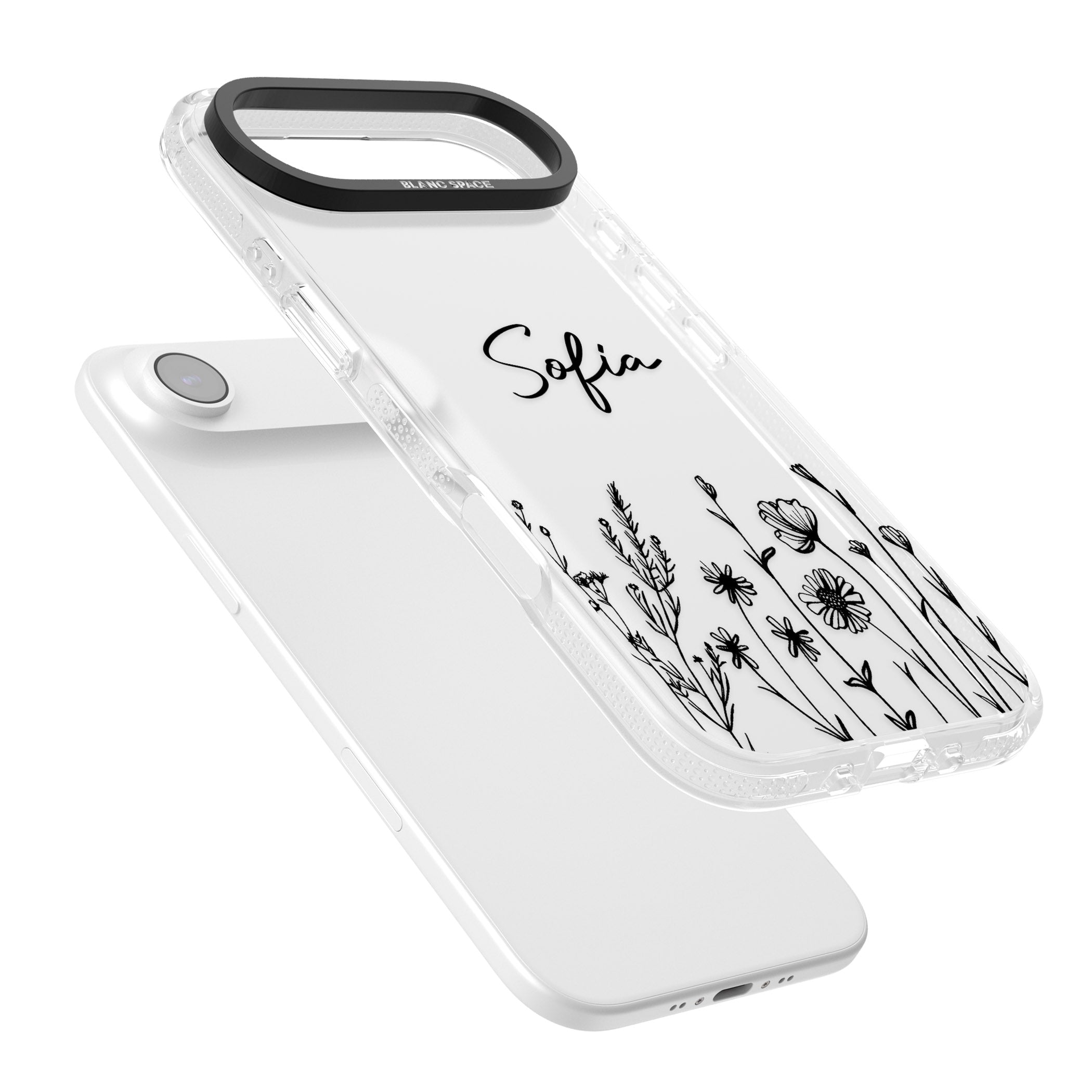 Personalised Black Wildflowers iPhone 17 Air Impact Air Clear Phone Case Colours
