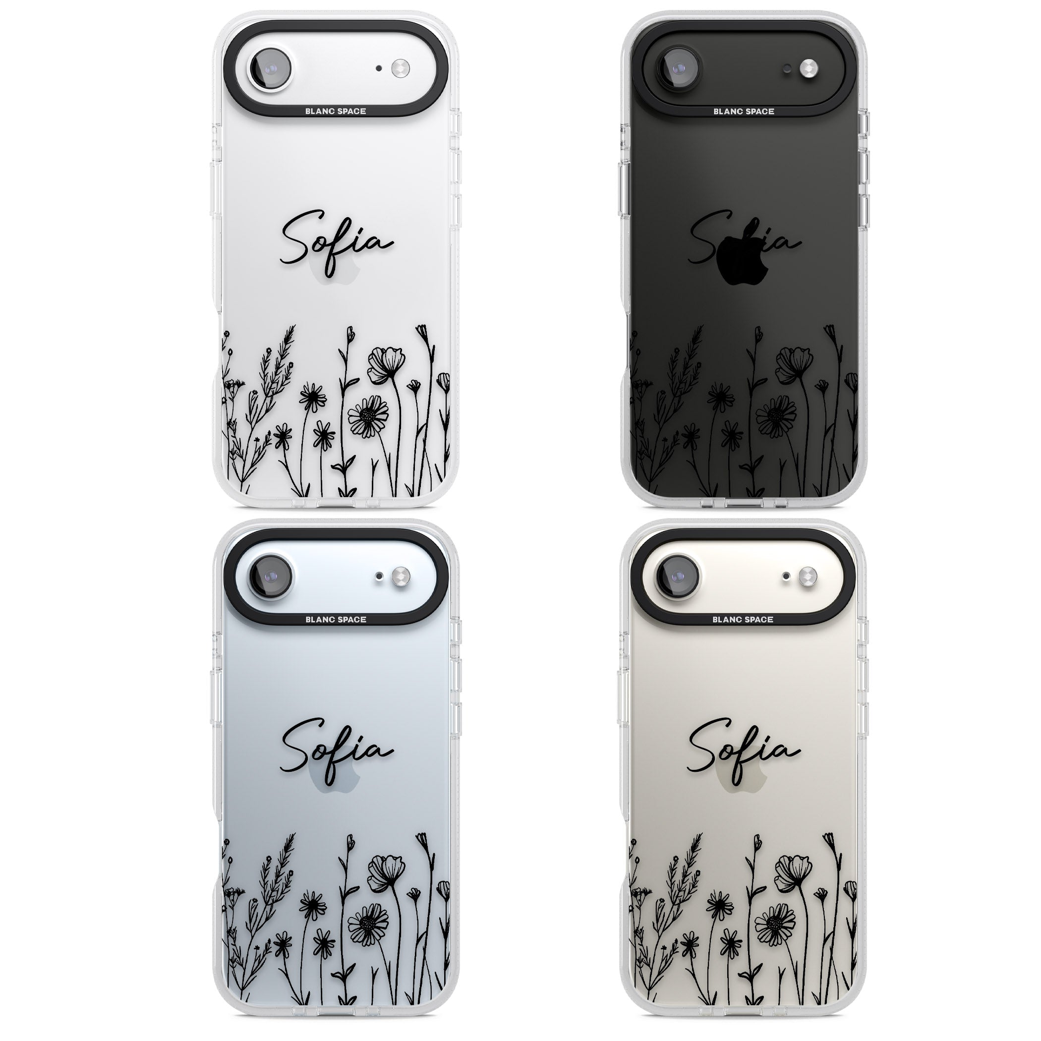 Personalised Black Wildflowers iPhone 17 Air Impact Air Clear Phone Case APT Impact Protection