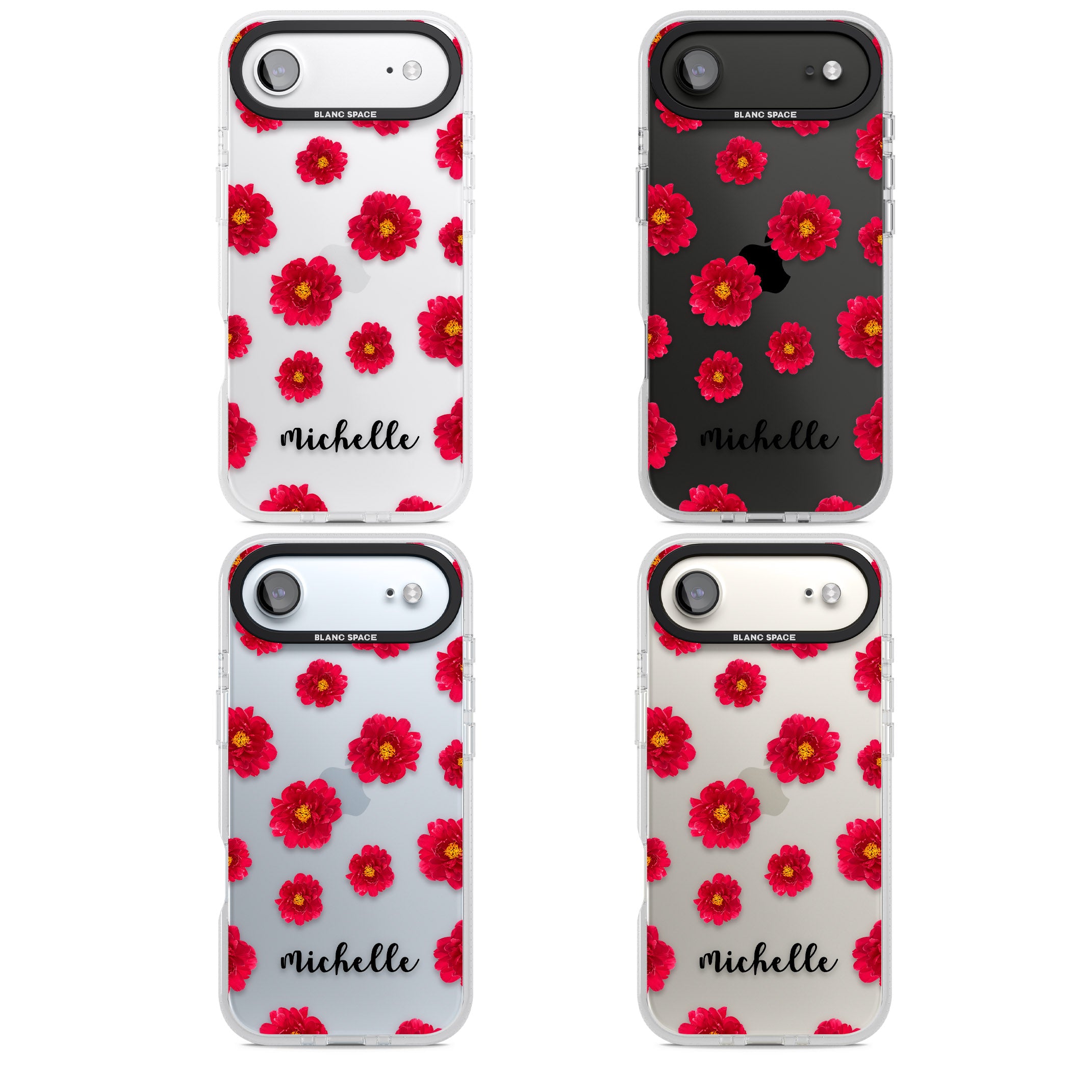 Personalised Red Peonies & Cursive iPhone 17 Air Impact Air Clear Phone Case APT Impact Protection