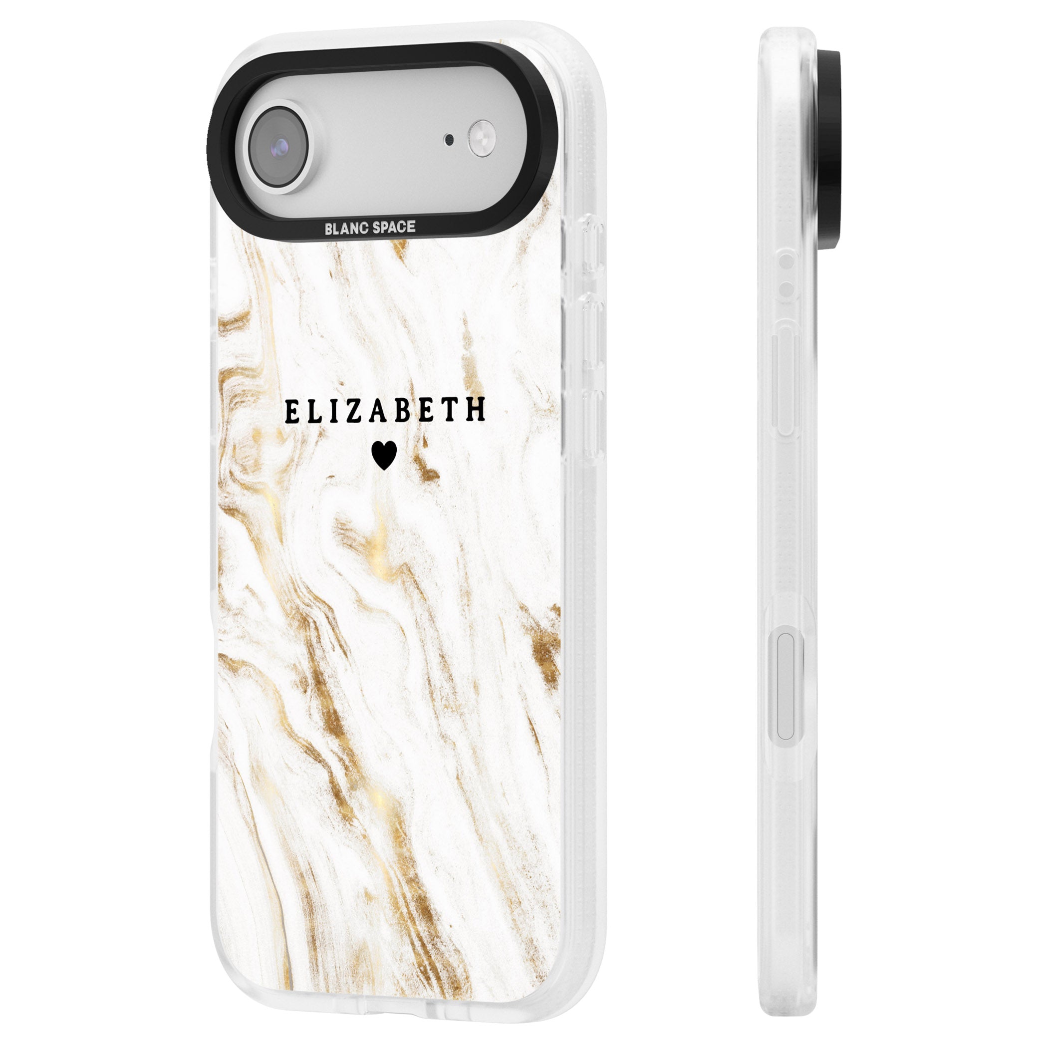 Personalised White & Gold Swirl Marble iPhone 17 Air Impact Air Clear Phone Case Side Profile