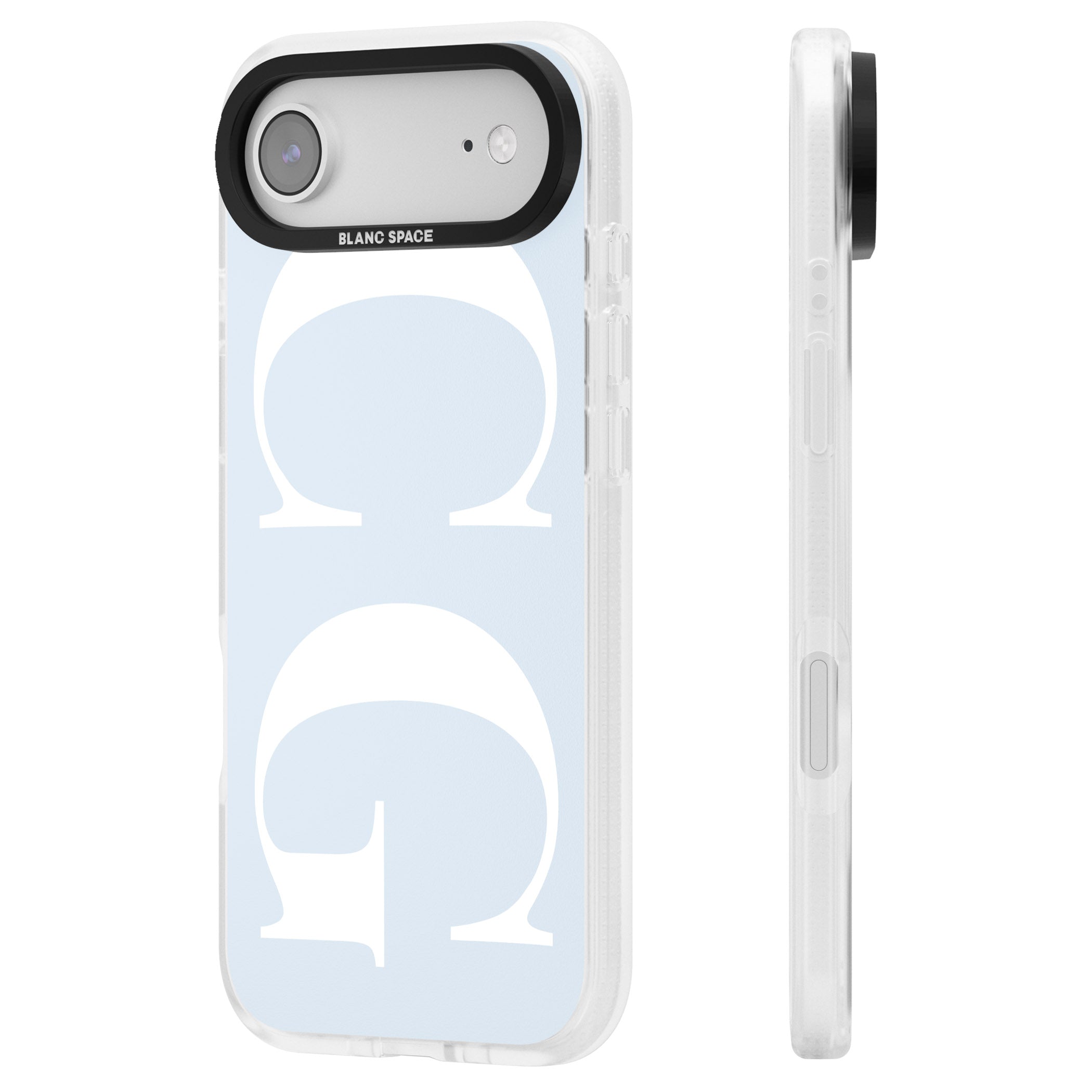 Personalised White & Blue Green Letters iPhone 17 Air Impact Air Clear Phone Case Side Profile