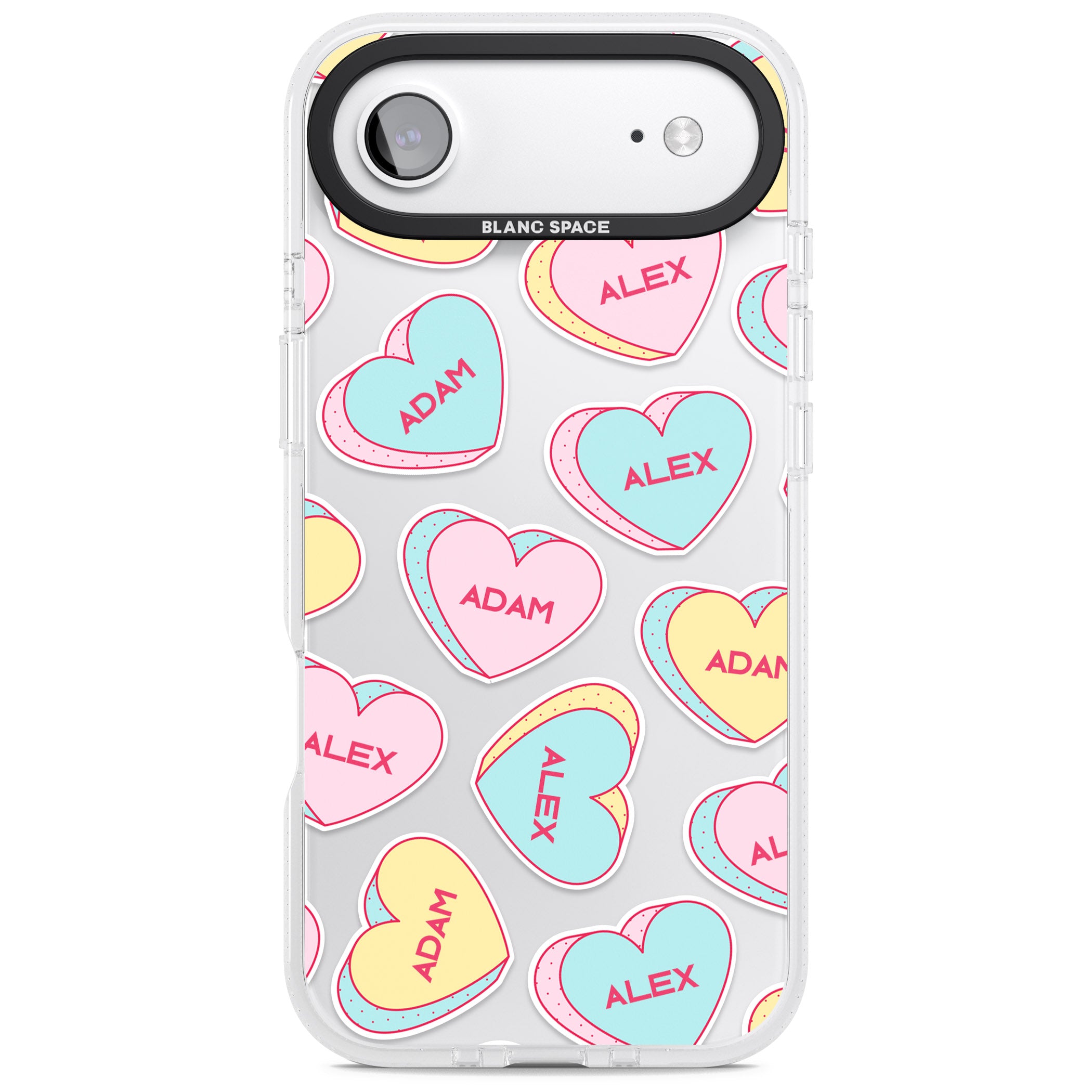 Personalised Love Hearts iPhone 17 Air Impact Air Clear Phone Case