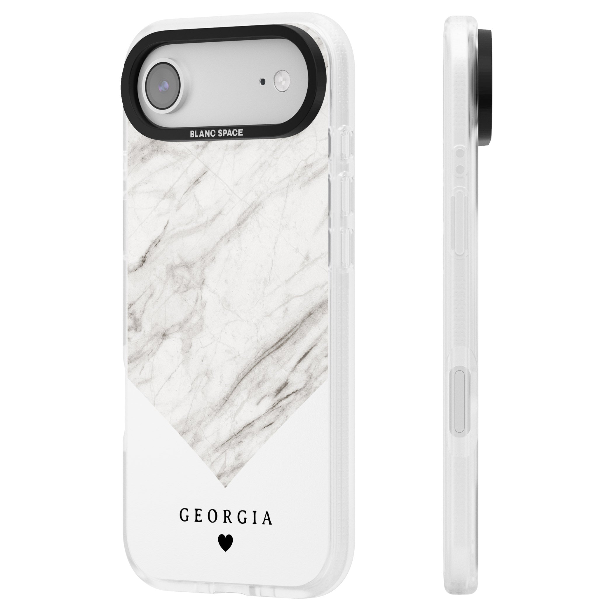 Personalised White Marble iPhone 17 Air Impact Air Clear Phone Case Side Profile