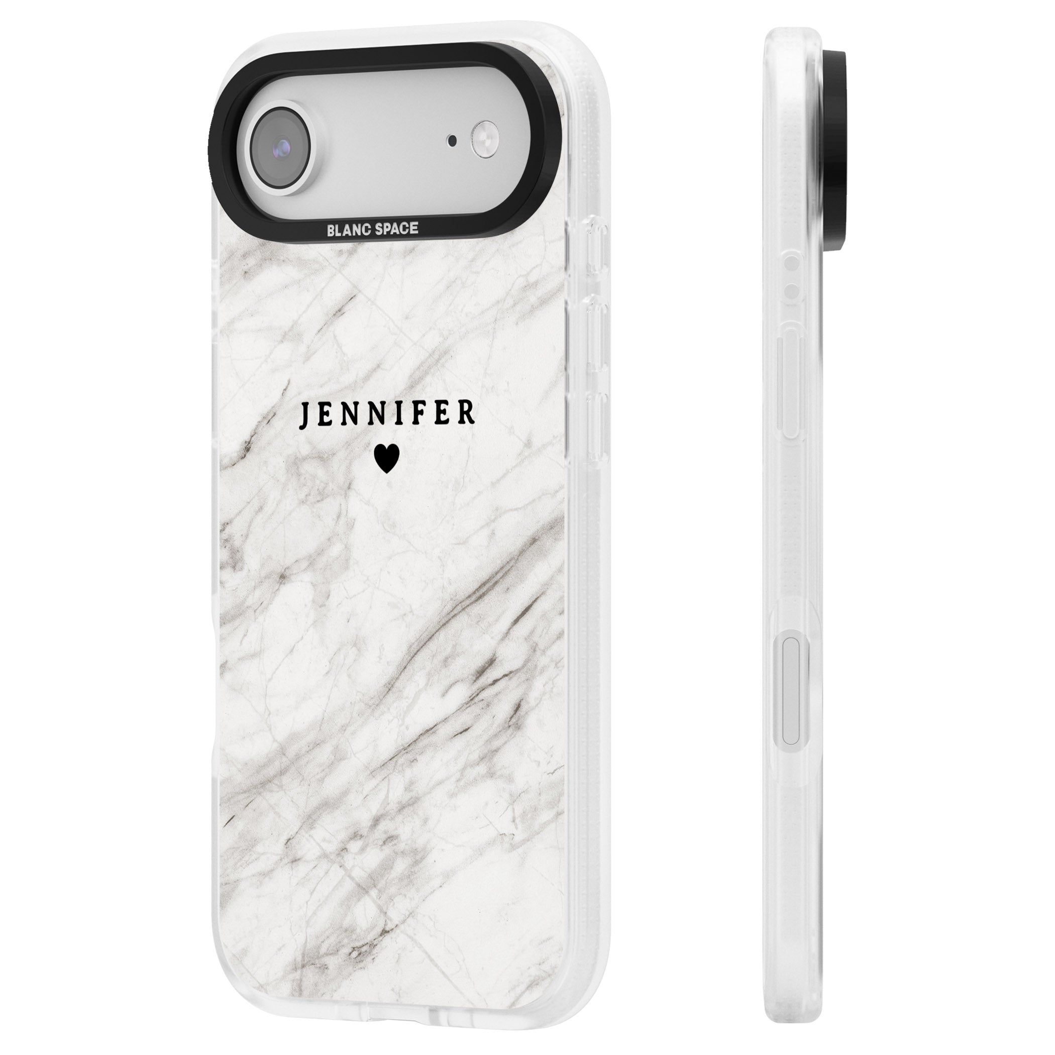 Personalised Light Grey Marble iPhone 17 Air Impact Air Clear Phone Case Side Profile