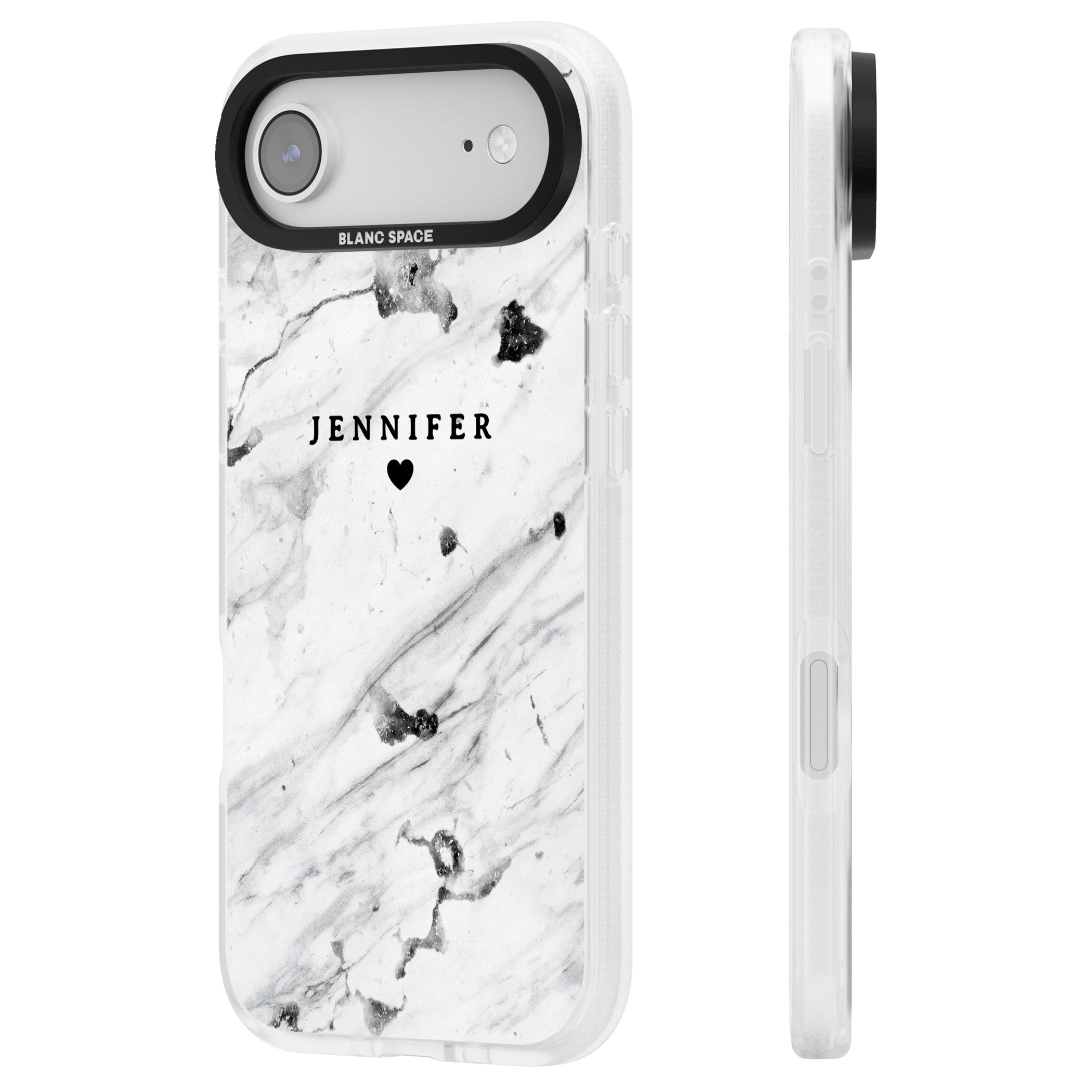 Personalised Marble Heart iPhone 17 Air Impact Air Clear Phone Case Side Profile