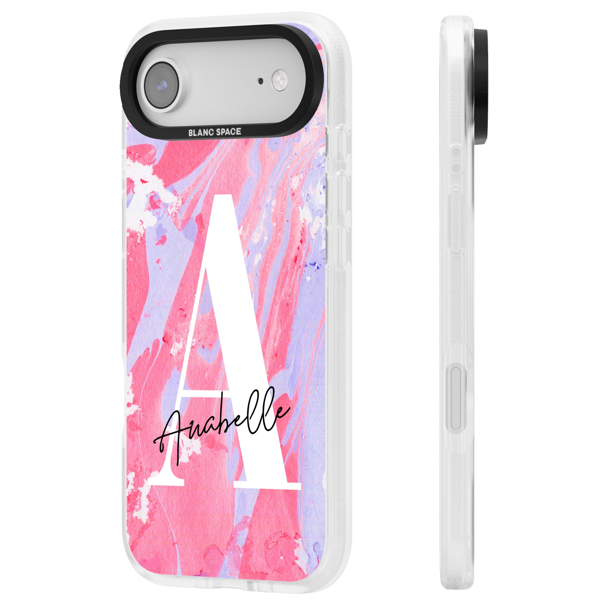 Personalised Pink & Purple Marble iPhone 17 Air Impact Air Clear Phone Case Side Profile
