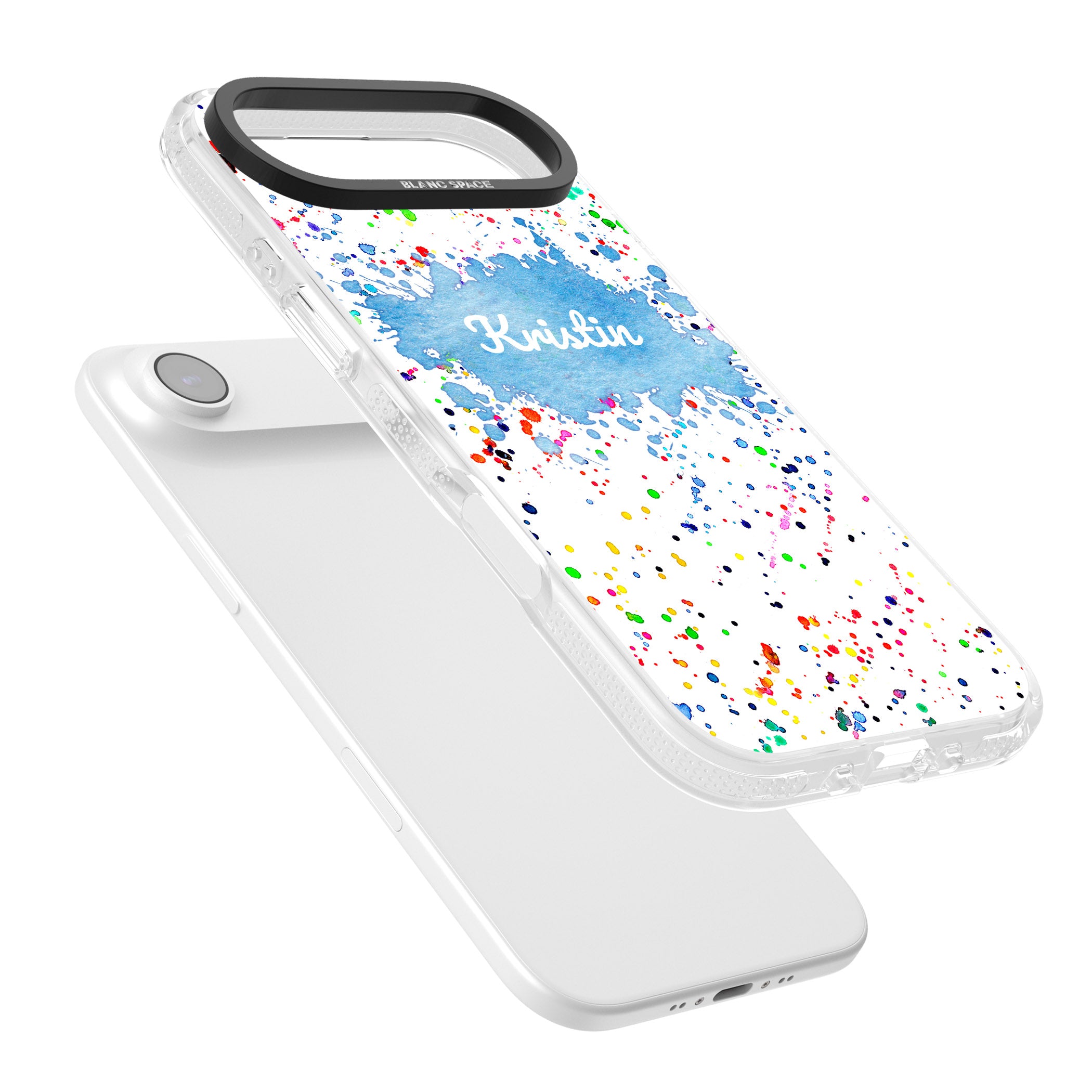 Personalised Rainbow Splatter Name iPhone 17 Air Impact Air Clear Phone Case Colours