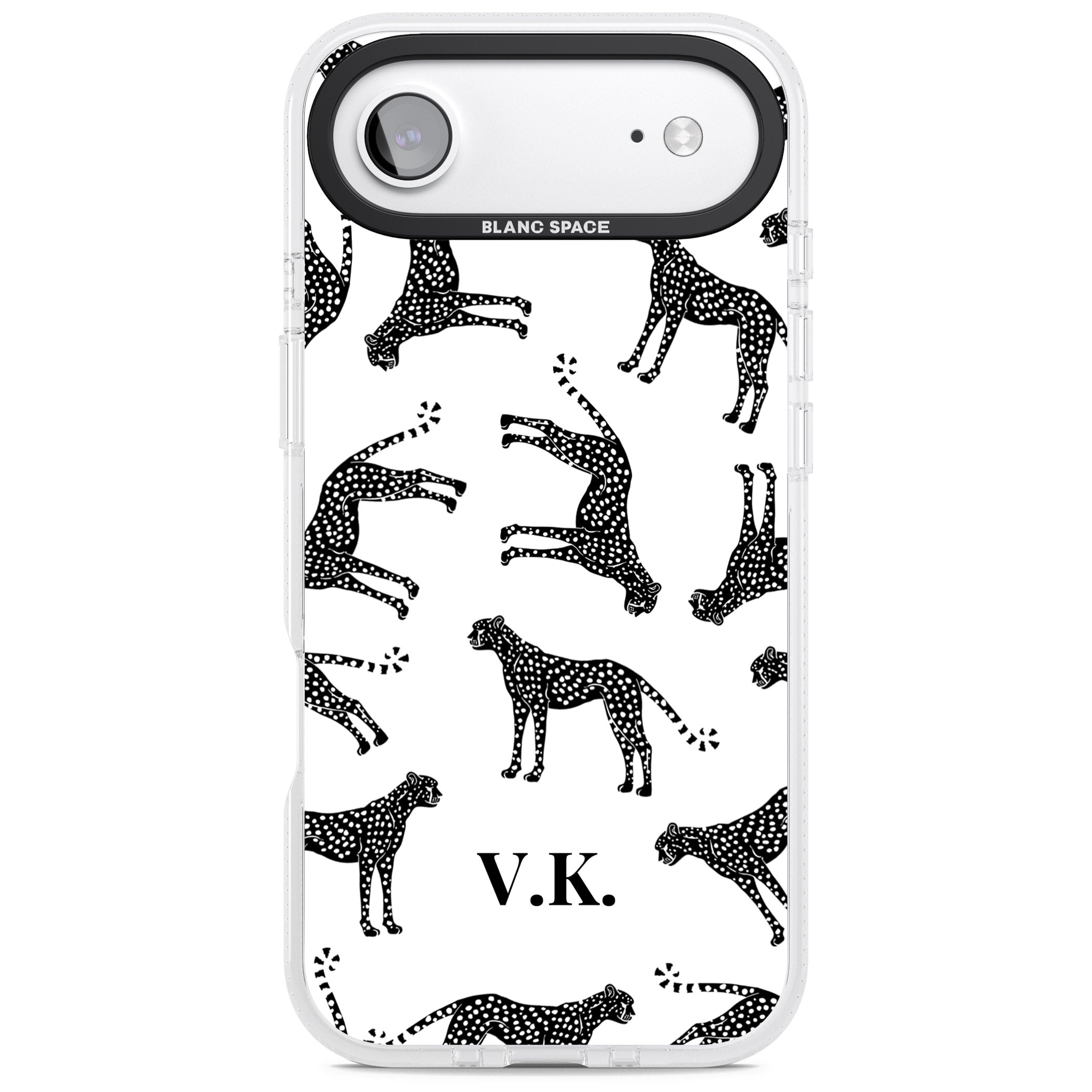 Personalised Black & White Cheetah Pattern iPhone 17 Air Impact Air Clear Phone Case
