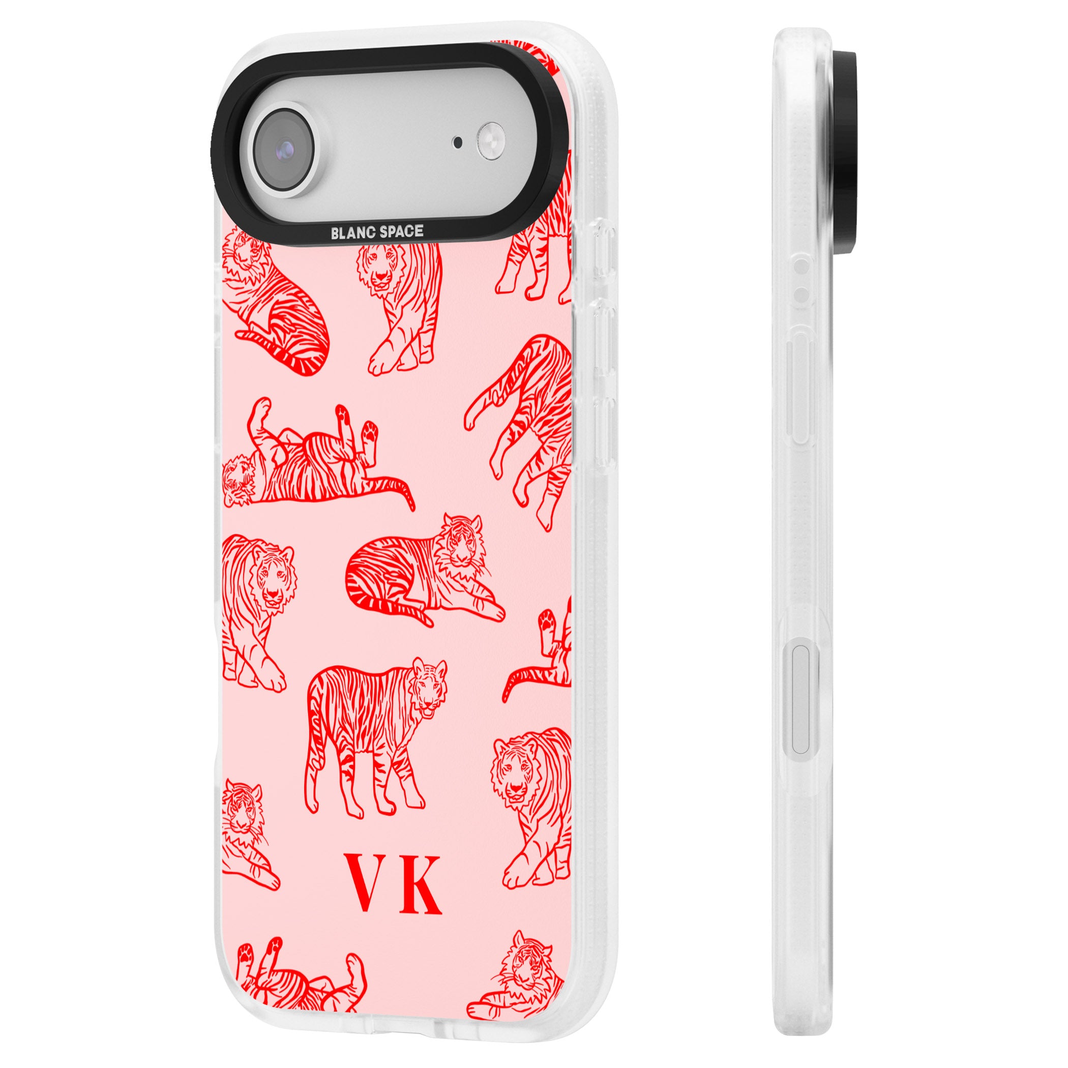 Personalised Red Tiger Outlines On Pink iPhone 17 Air Impact Air Clear Phone Case Side Profile