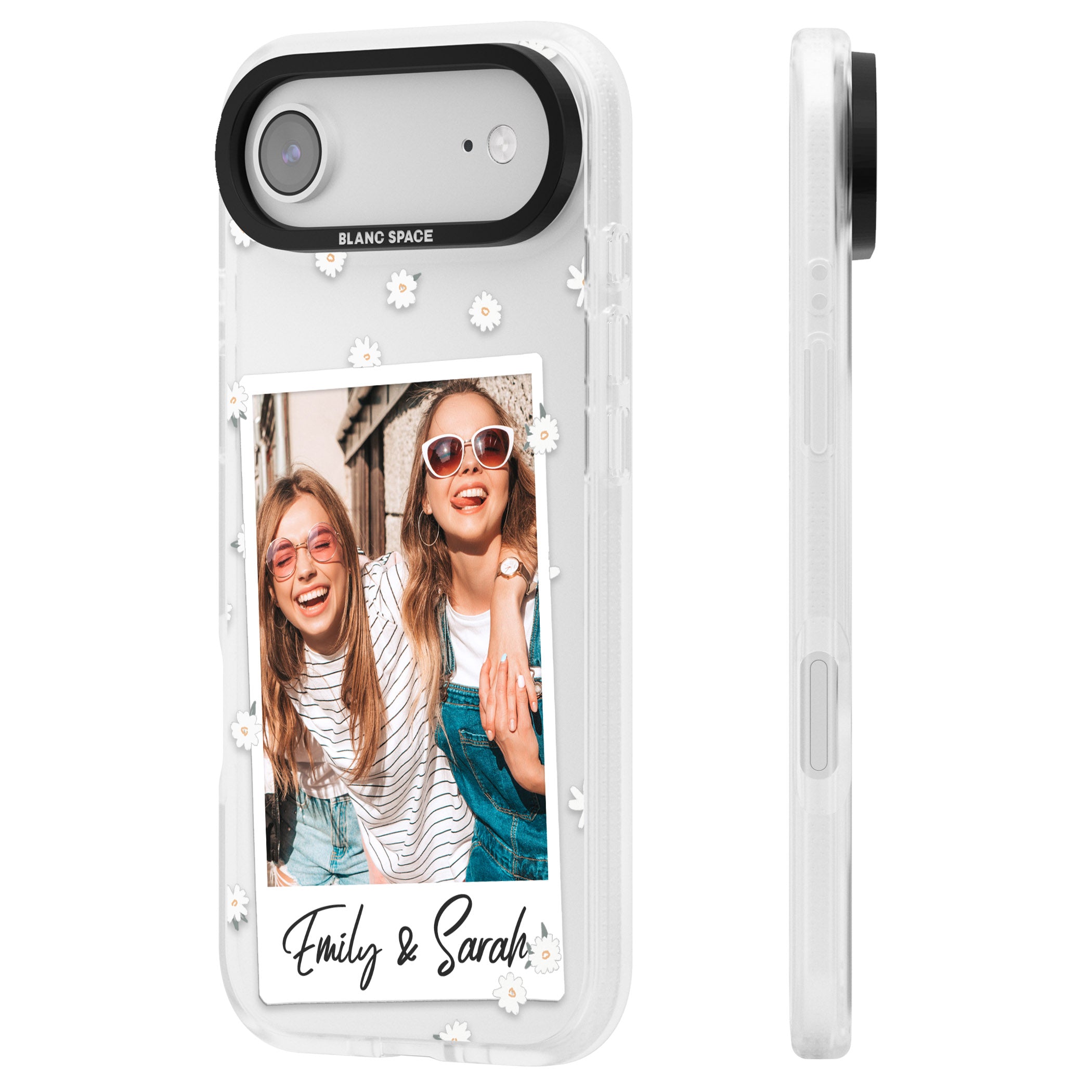 Personalised Daisy Instant Photo iPhone 17 Air Impact Air Clear Phone Case Side Profile