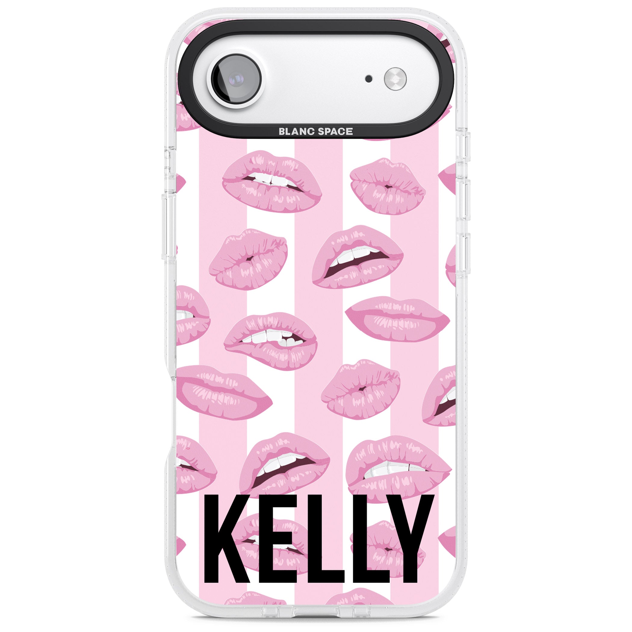 Personalised Pink Stripes & Lips iPhone 17 Air Impact Air Clear Phone Case