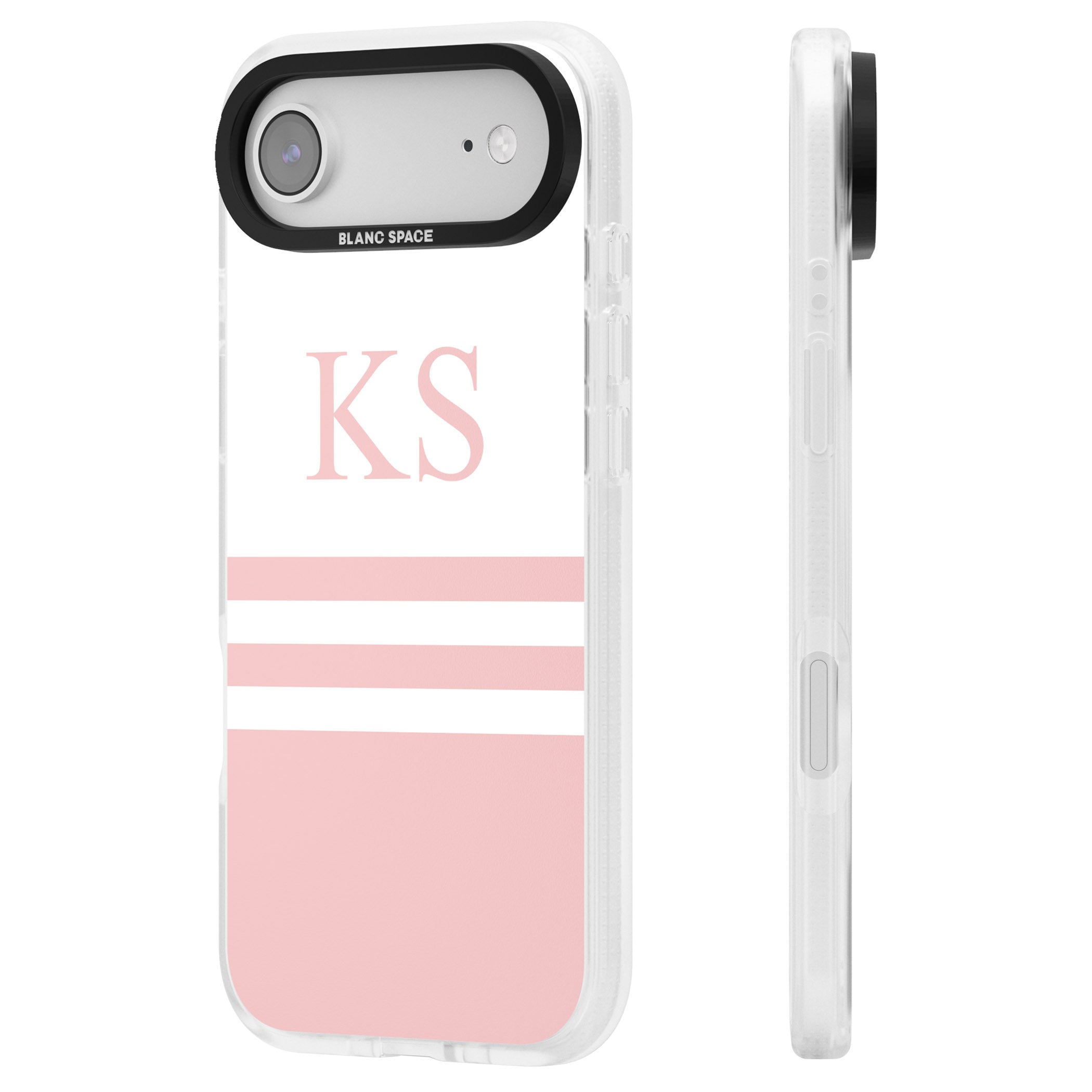 Personalised Pink Stripes & Initials iPhone 17 Air Impact Air Clear Phone Case Side Profile