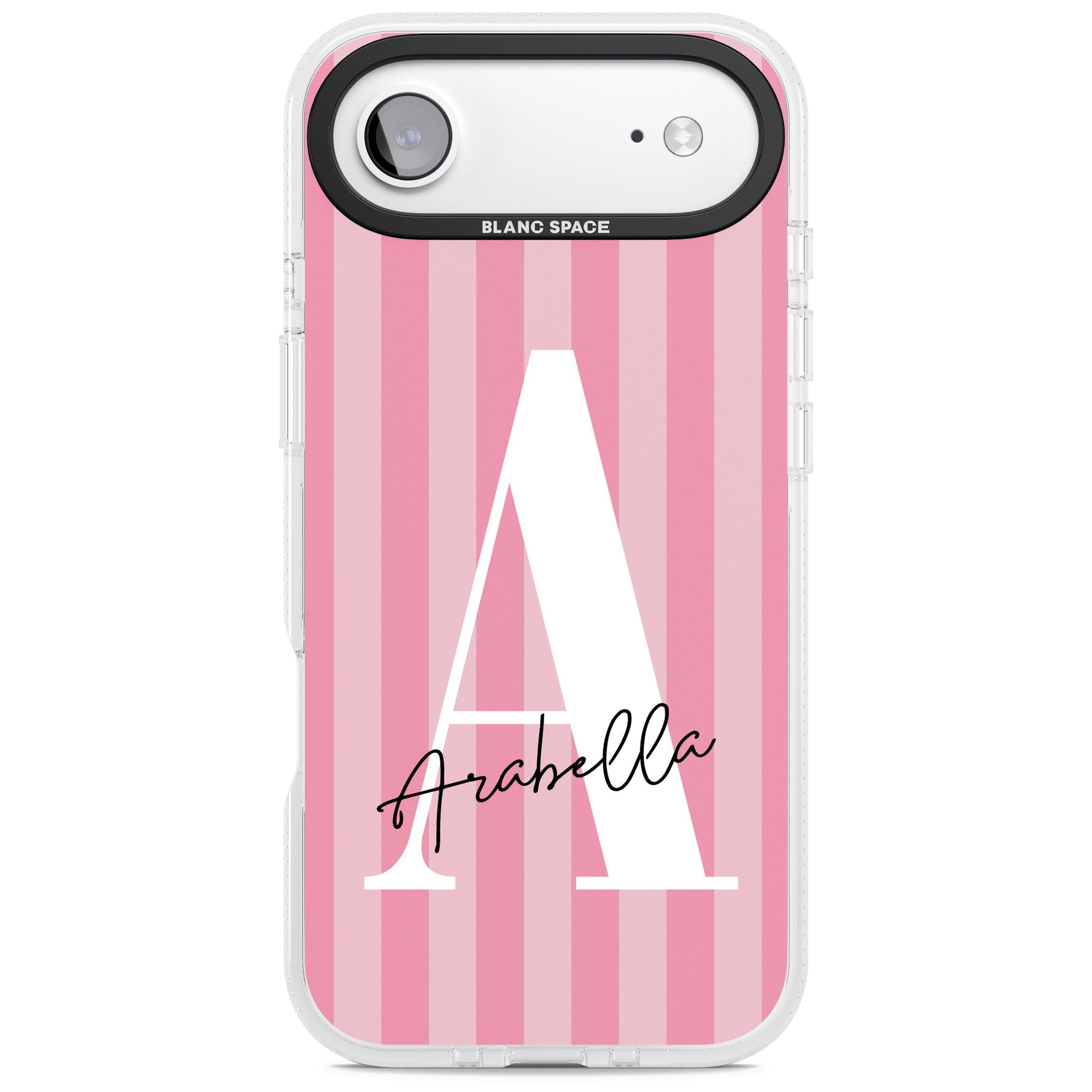 Personalised Pink Stripes Initial iPhone 17 Air Impact Air Clear Phone Case