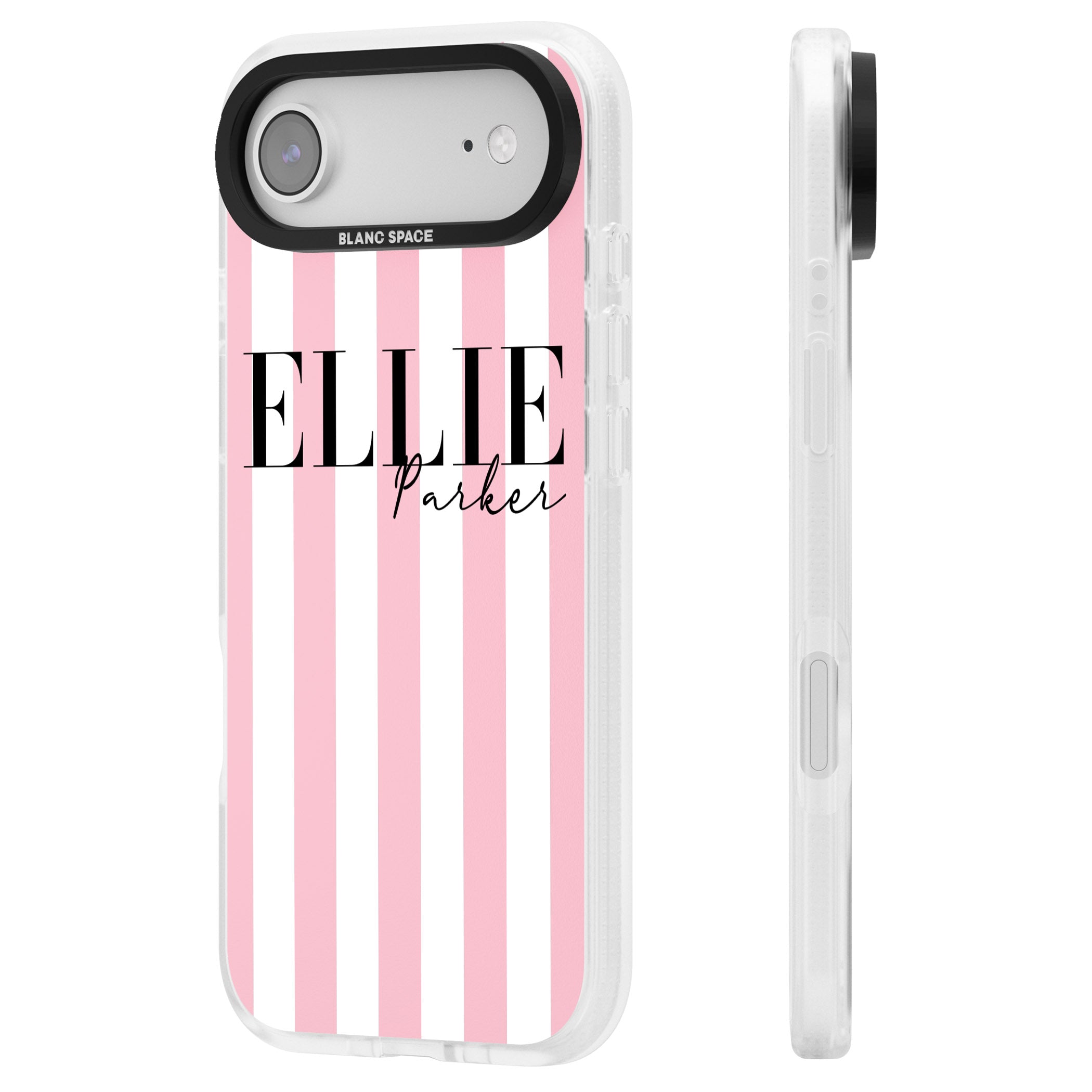 Personalised Pink Stripes iPhone 17 Air Impact Air Clear Phone Case Side Profile