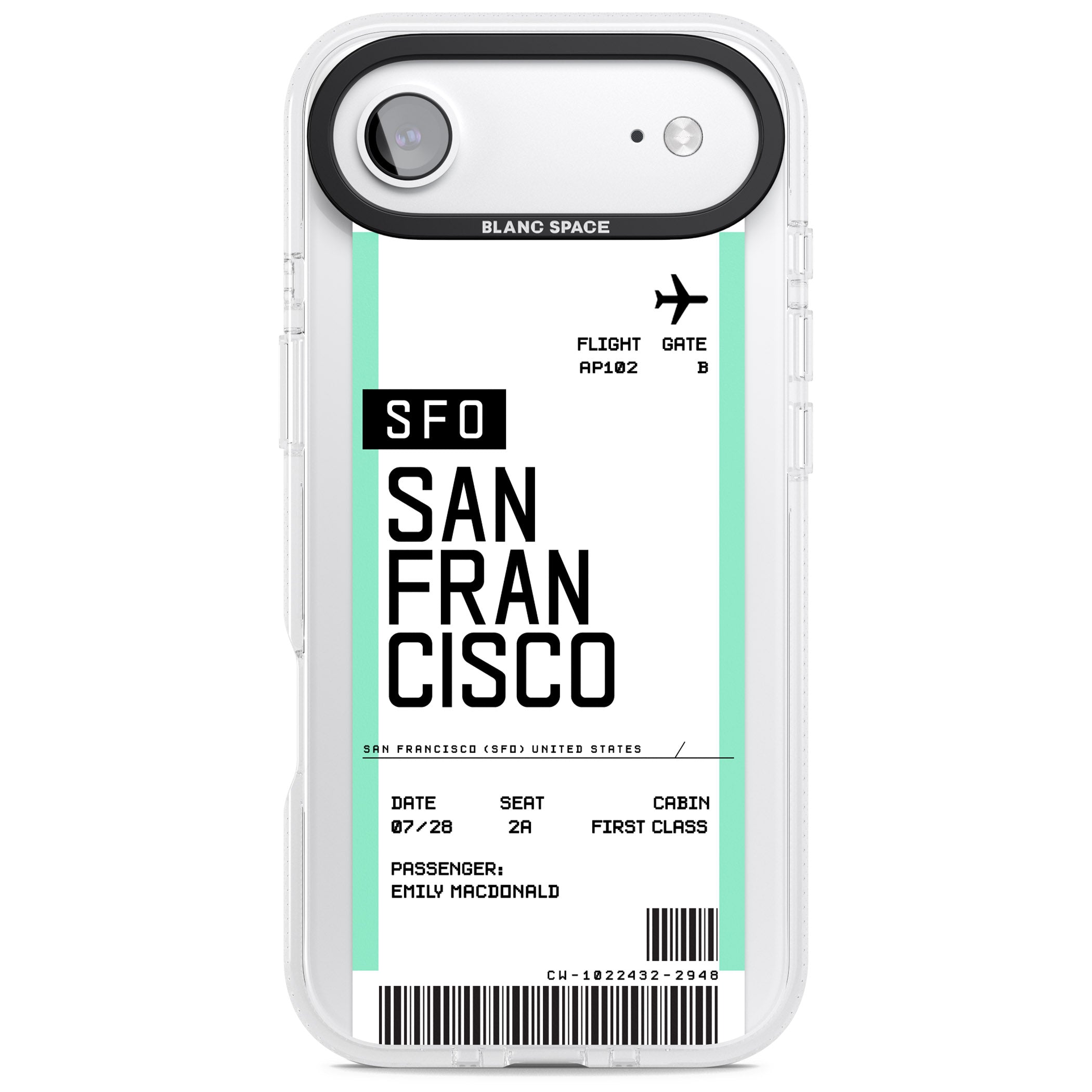 Personalised San Francisco Boarding Pass iPhone 17 Air Impact Air Clear Phone Case