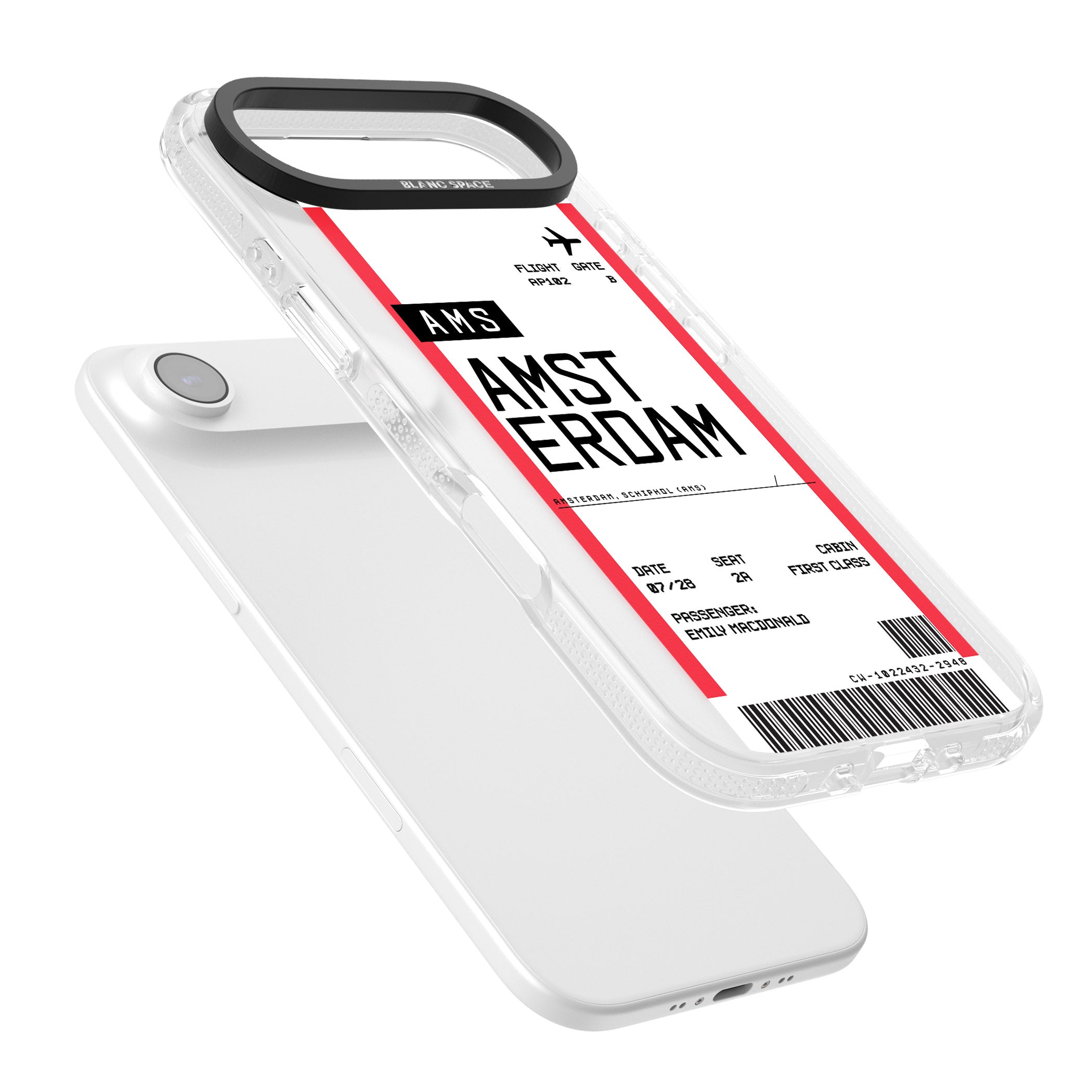 Personalised Amsterdam Boarding Pass iPhone 17 Air Impact Air Clear Phone Case Colours