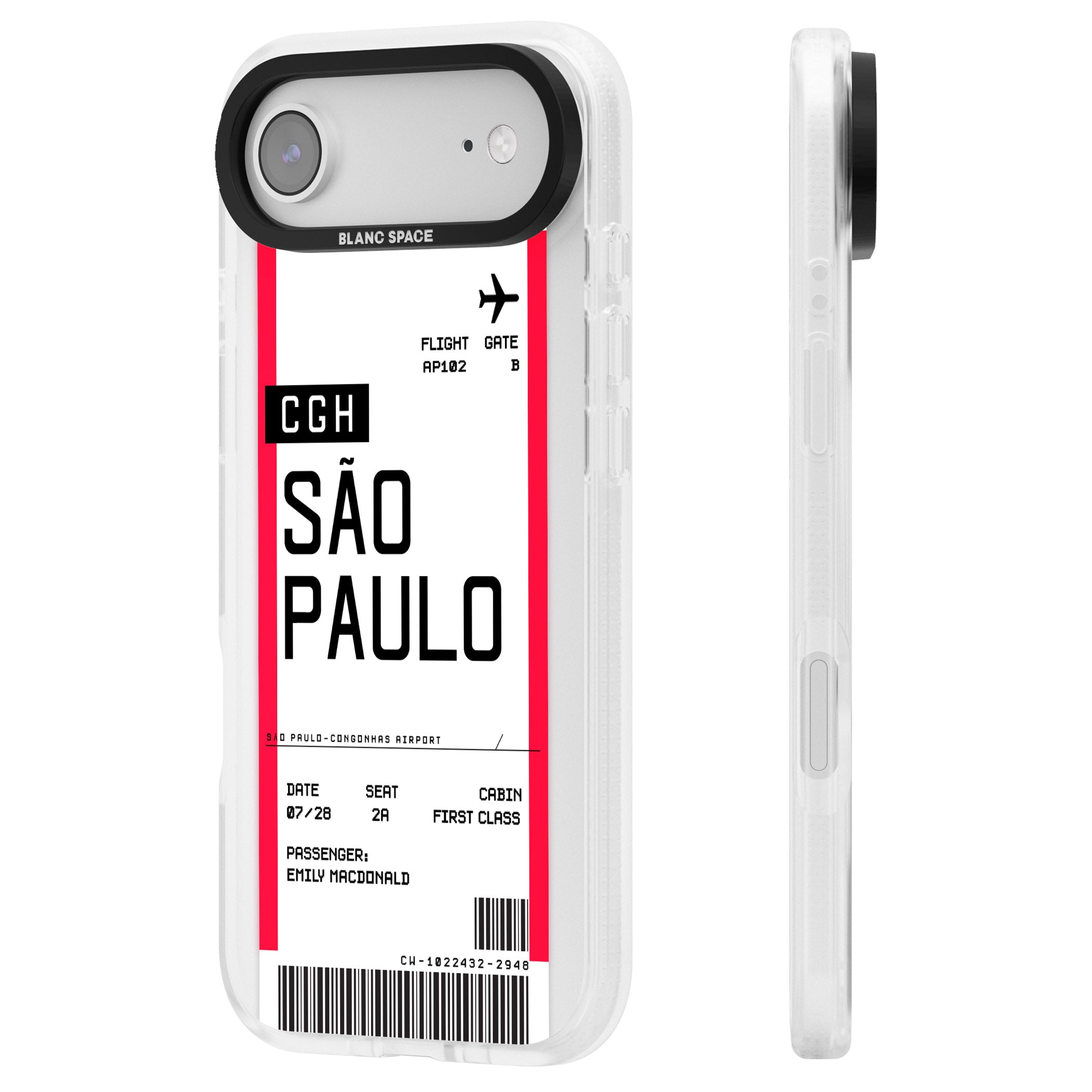 Personalised São Paulo Boarding Pass iPhone 17 Air Impact Air Clear Phone Case Side Profile