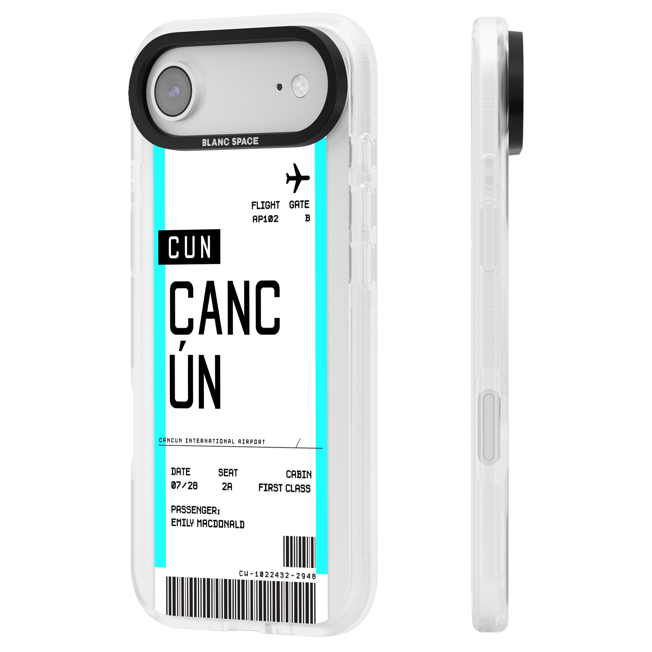Personalised Cancún Boarding Pass iPhone 17 Air Impact Air Clear Phone Case Side Profile