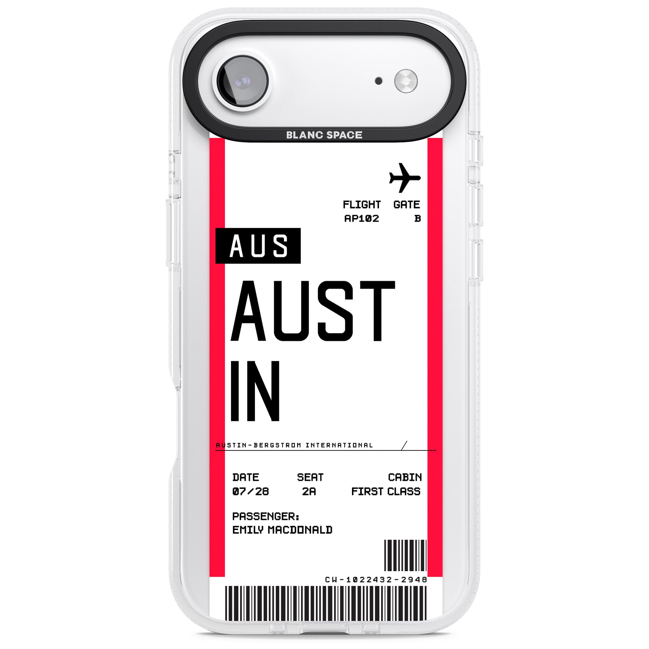Personalised Austin Boarding Pass iPhone 17 Air Impact Air Clear Phone Case