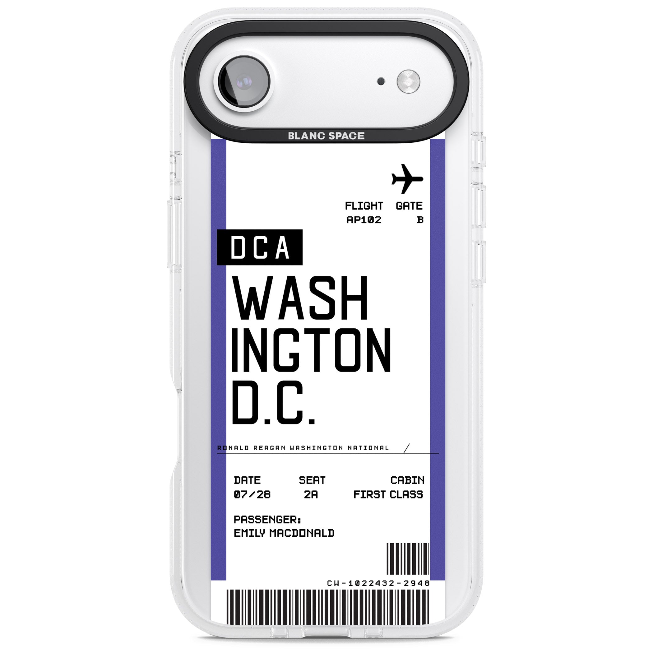 Personalised Washington D.C. Boarding Pass iPhone 17 Air Impact Air Clear Phone Case