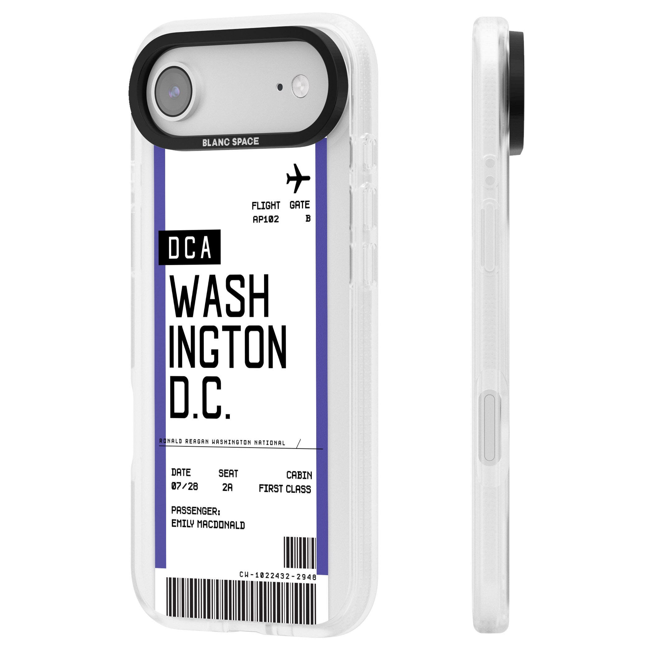 Personalised Washington D.C. Boarding Pass iPhone 17 Air Impact Air Clear Phone Case Side Profile