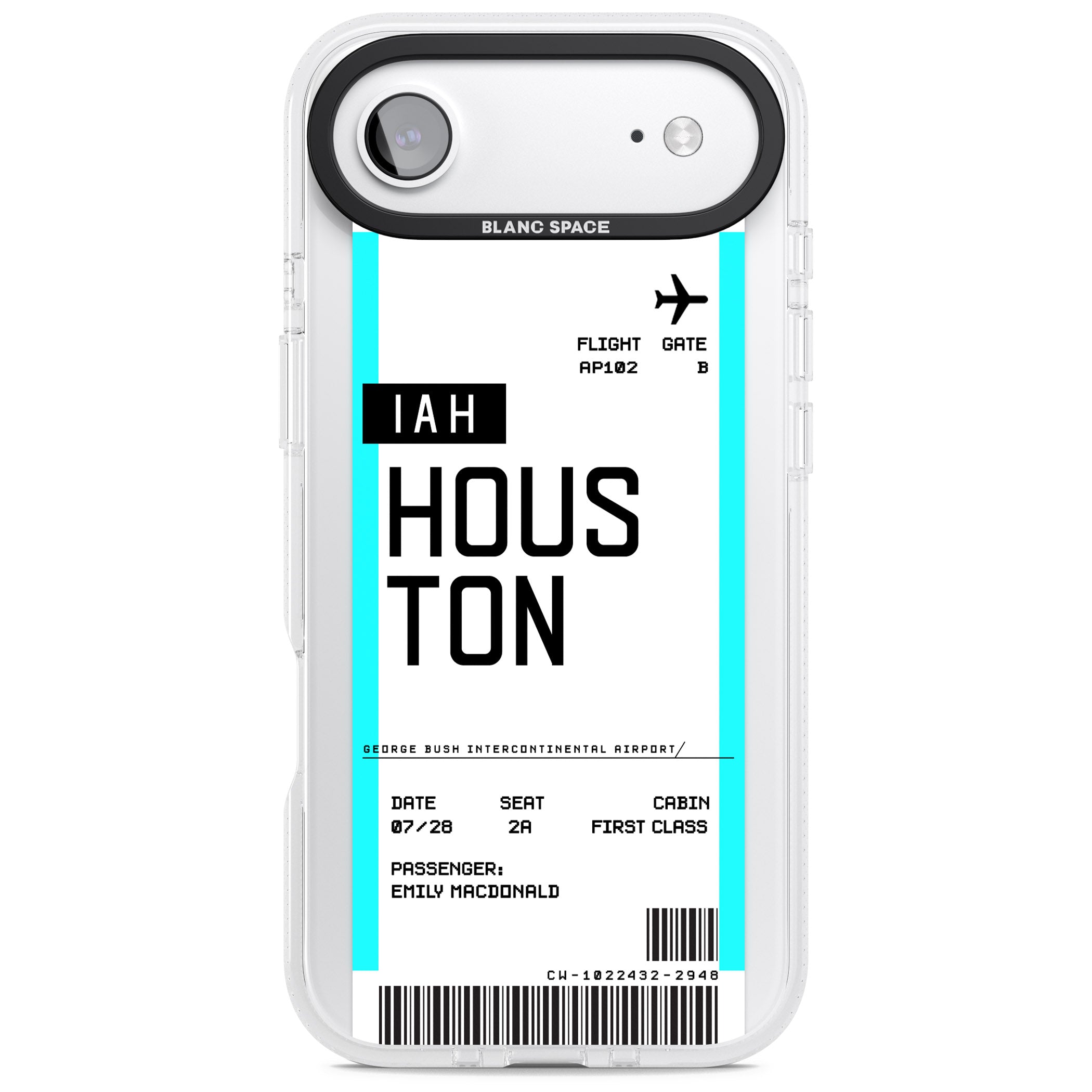 Personalised Houston Boarding Pass iPhone 17 Air Impact Air Clear Phone Case