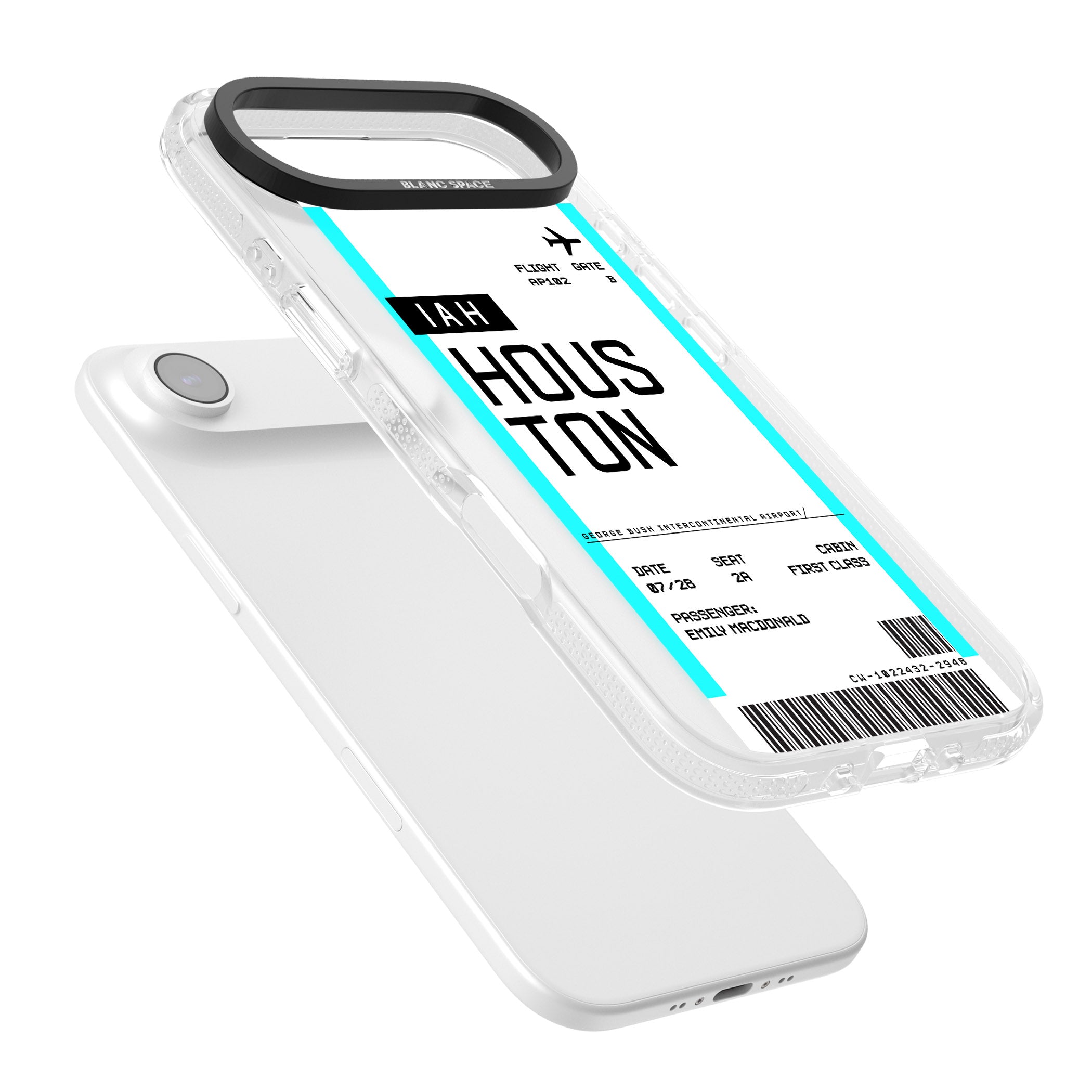 Personalised Houston Boarding Pass iPhone 17 Air Impact Air Clear Phone Case Colours