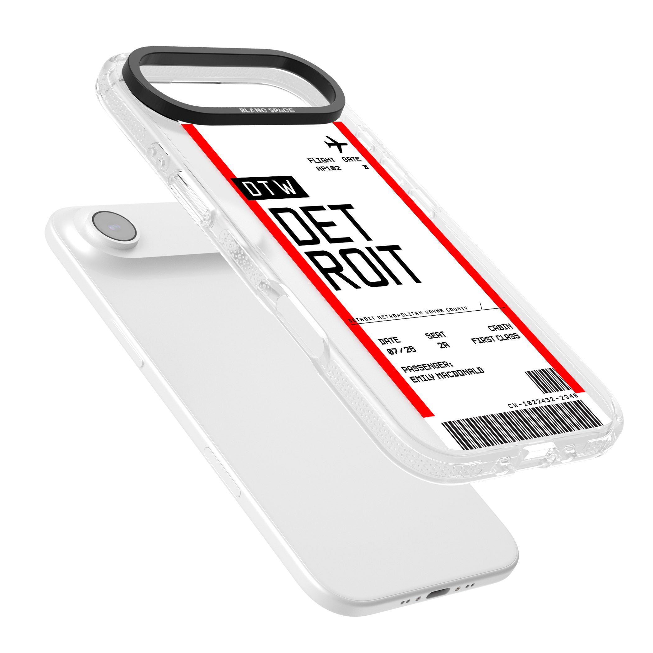 Personalised Detroit Boarding Pass iPhone 17 Air Impact Air Clear Phone Case Colours