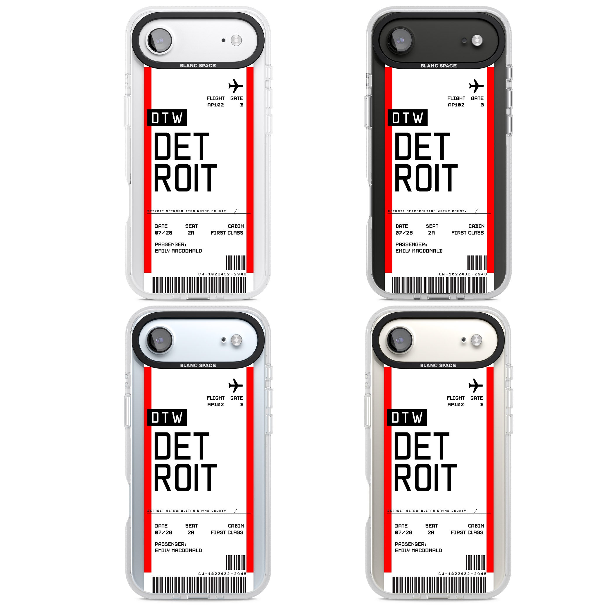Personalised Detroit Boarding Pass iPhone 17 Air Impact Air Clear Phone Case APT Impact Protection