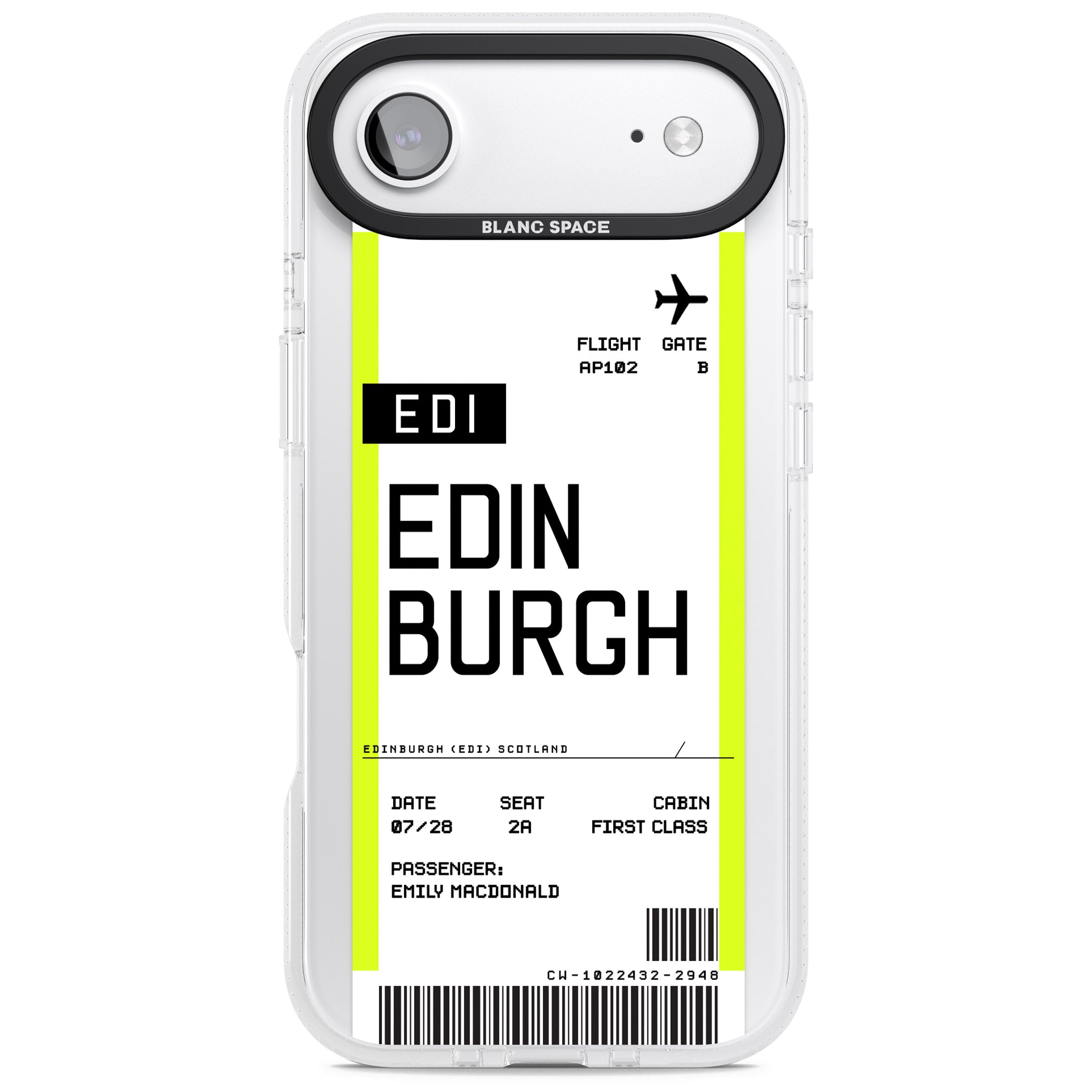 Personalised Edinburgh Boarding Pass iPhone 17 Air Impact Air Clear Phone Case