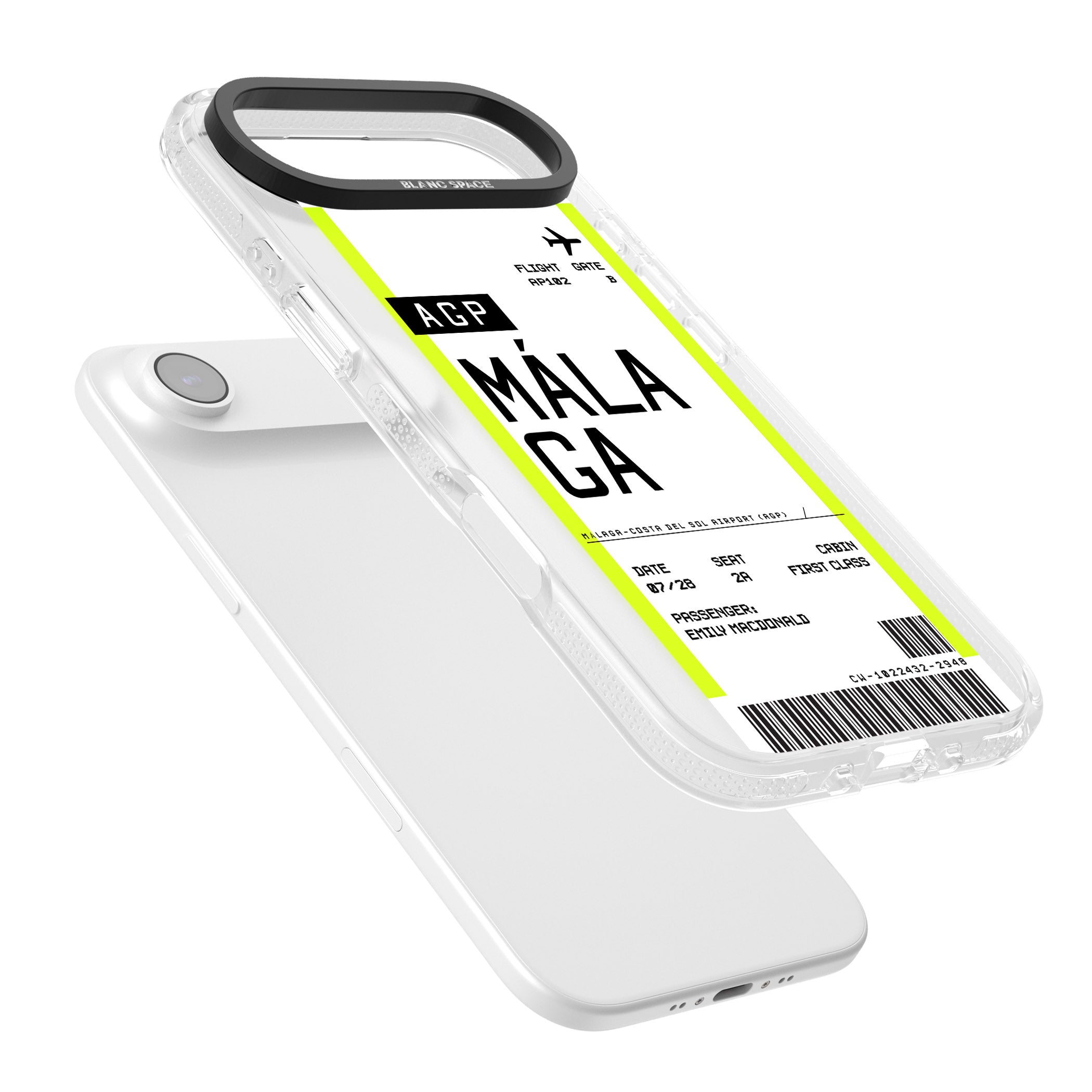 Personalised Málaga Boarding Pass iPhone 17 Air Impact Air Clear Phone Case Colours