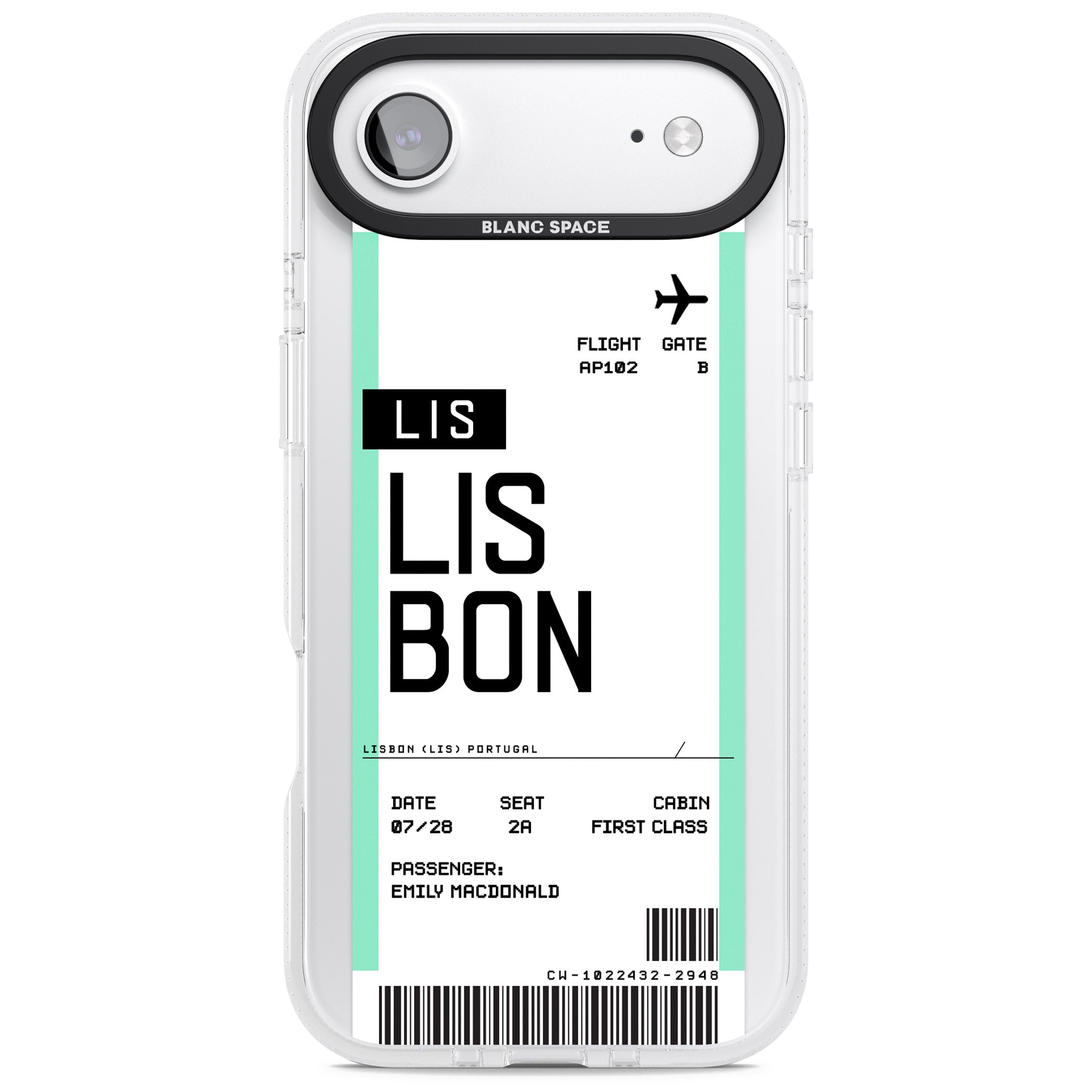 Personalised Lisbon Boarding Pass iPhone 17 Air Impact Air Clear Phone Case