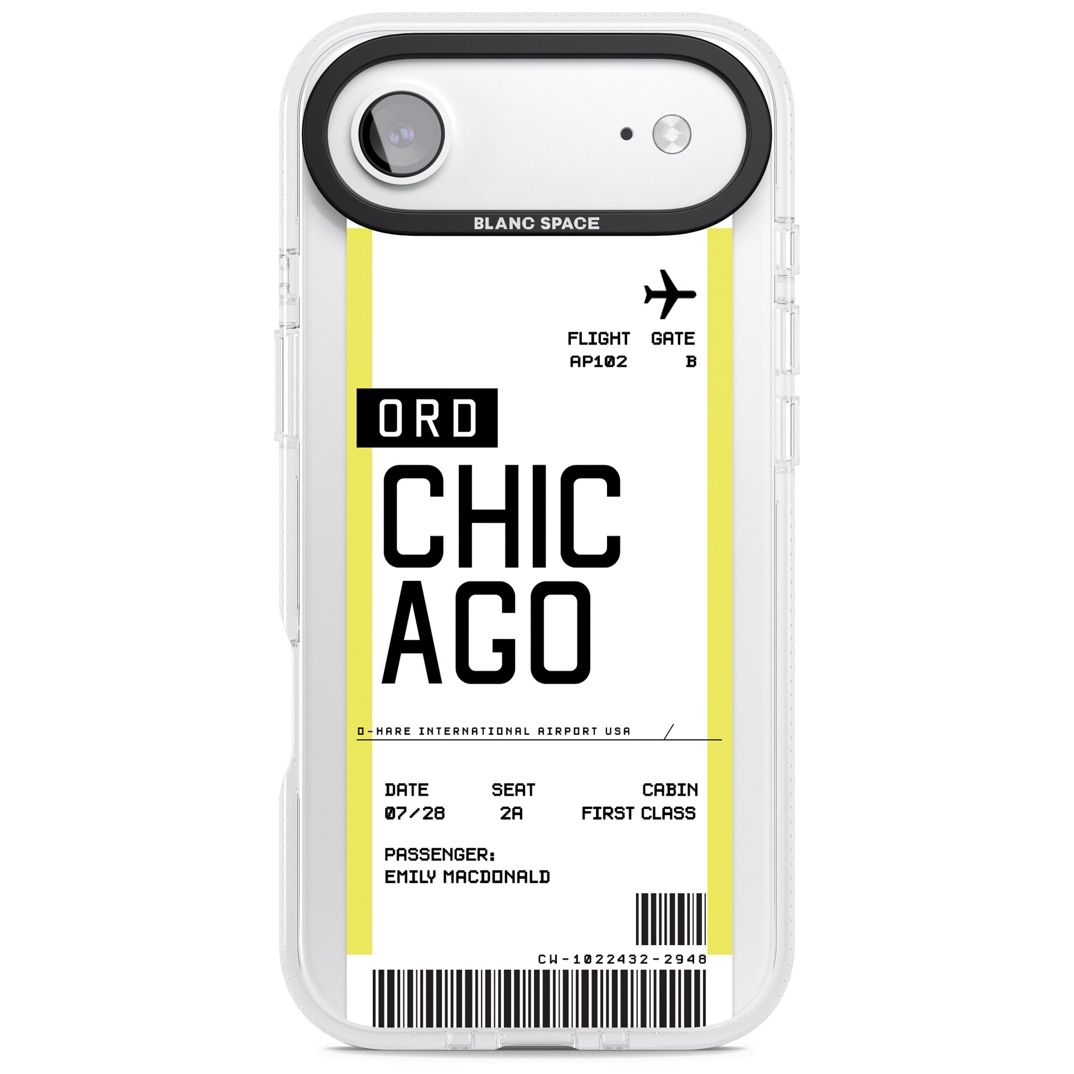 Personalised Chicago Boarding Pass iPhone 17 Air Impact Air Clear Phone Case
