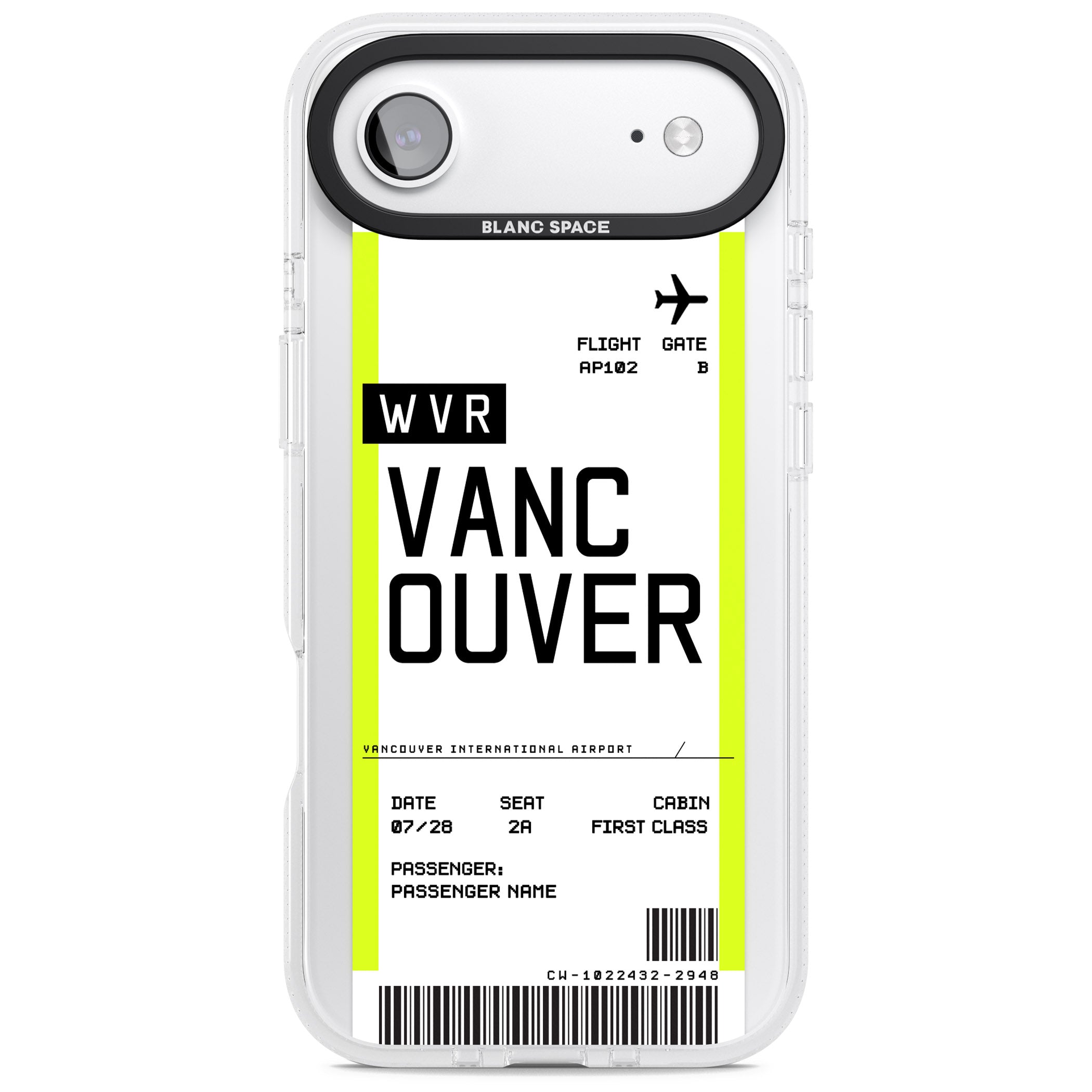 Personalised Vancouver Boarding Pass iPhone 17 Air Impact Air Clear Phone Case