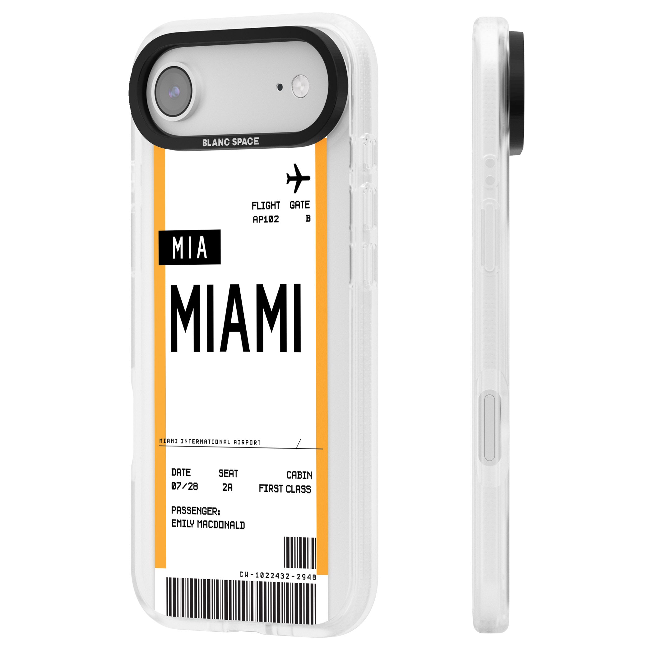 Personalised Miami Boarding Pass iPhone 17 Air Impact Air Clear Phone Case Side Profile