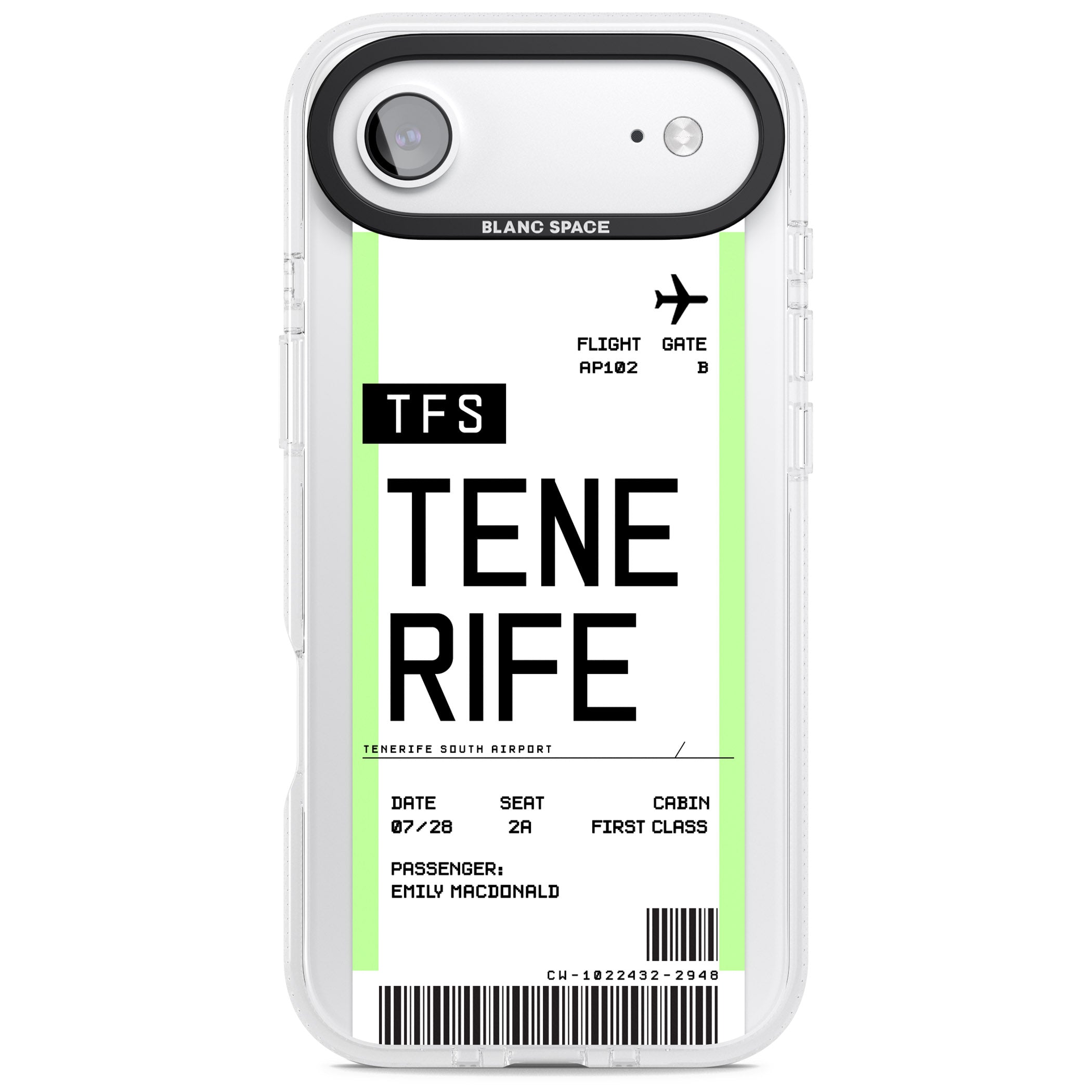 Personalised Tenerife Boarding Pass iPhone 17 Air Impact Air Clear Phone Case