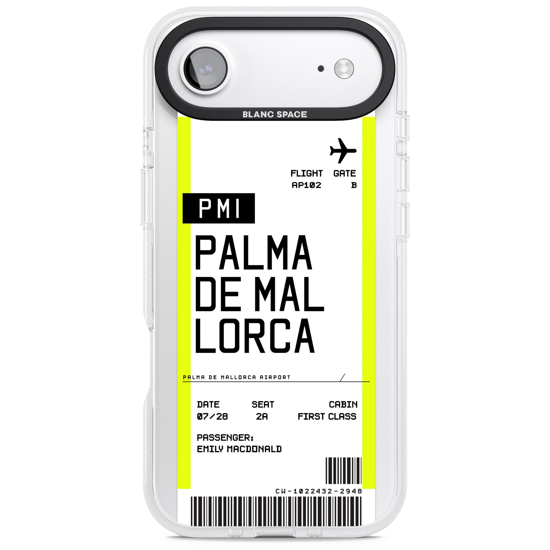 Personalised Palma De Mallorca Boarding Pass iPhone 17 Air Impact Air Clear Phone Case