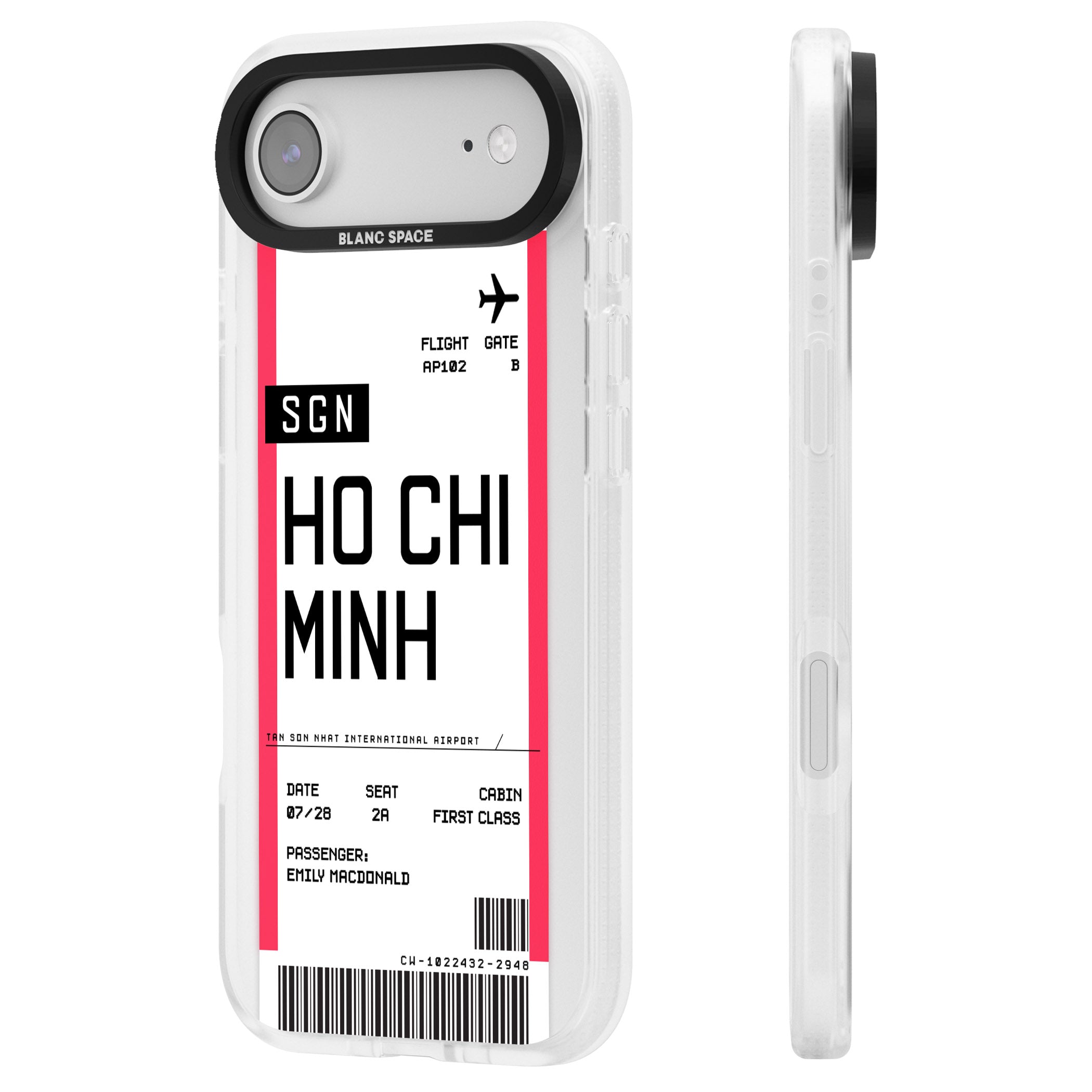 Personalised Ho Chi Minh Boarding Pass iPhone 17 Air Impact Air Clear Phone Case Side Profile