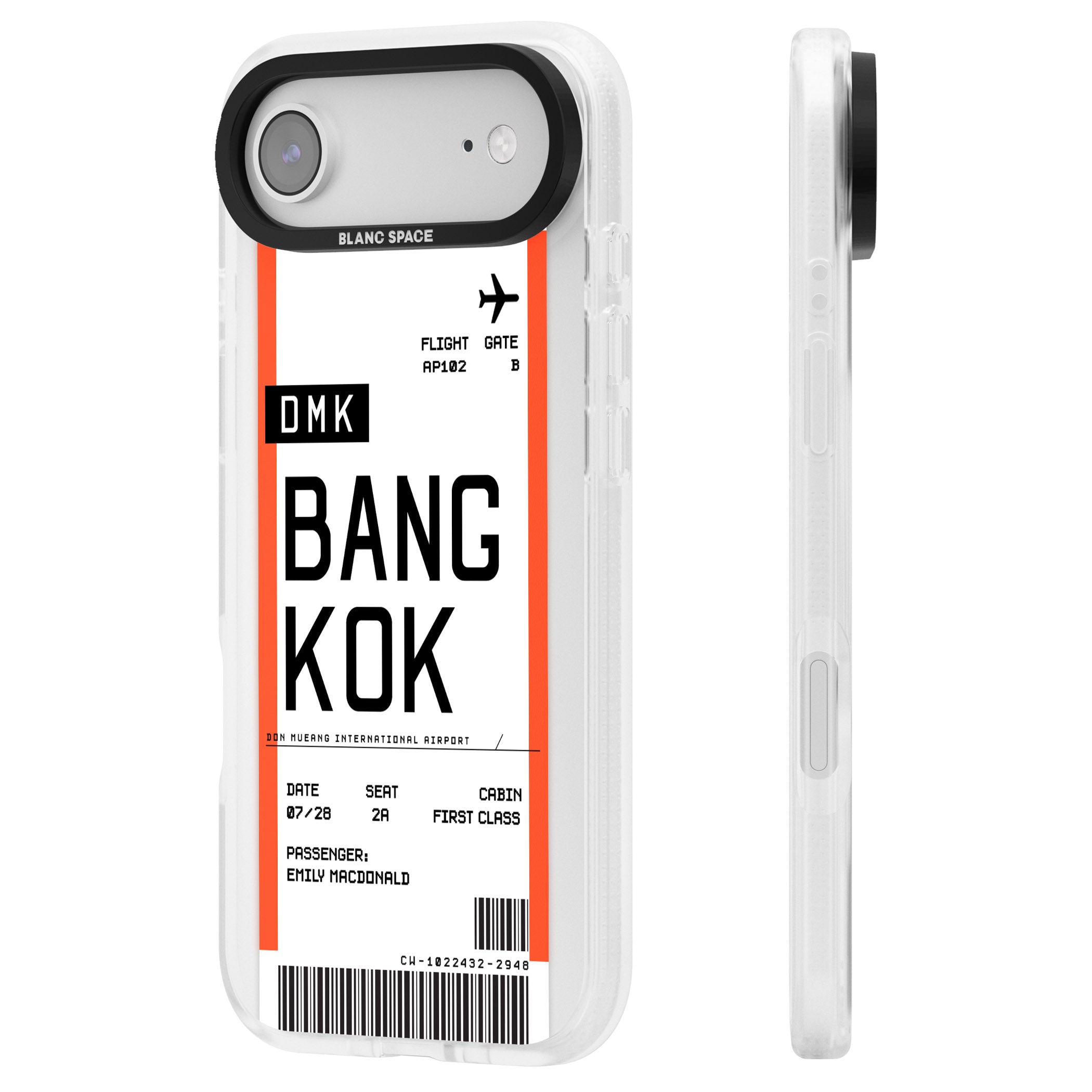 Personalised Bangkok Boarding Pass iPhone 17 Air Impact Air Clear Phone Case Side Profile