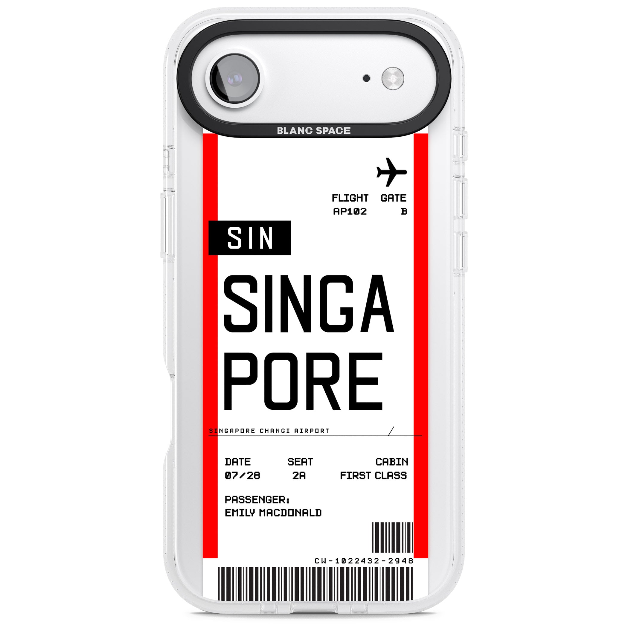 Personalised Singapore Boarding Pass iPhone 17 Air Impact Air Clear Phone Case
