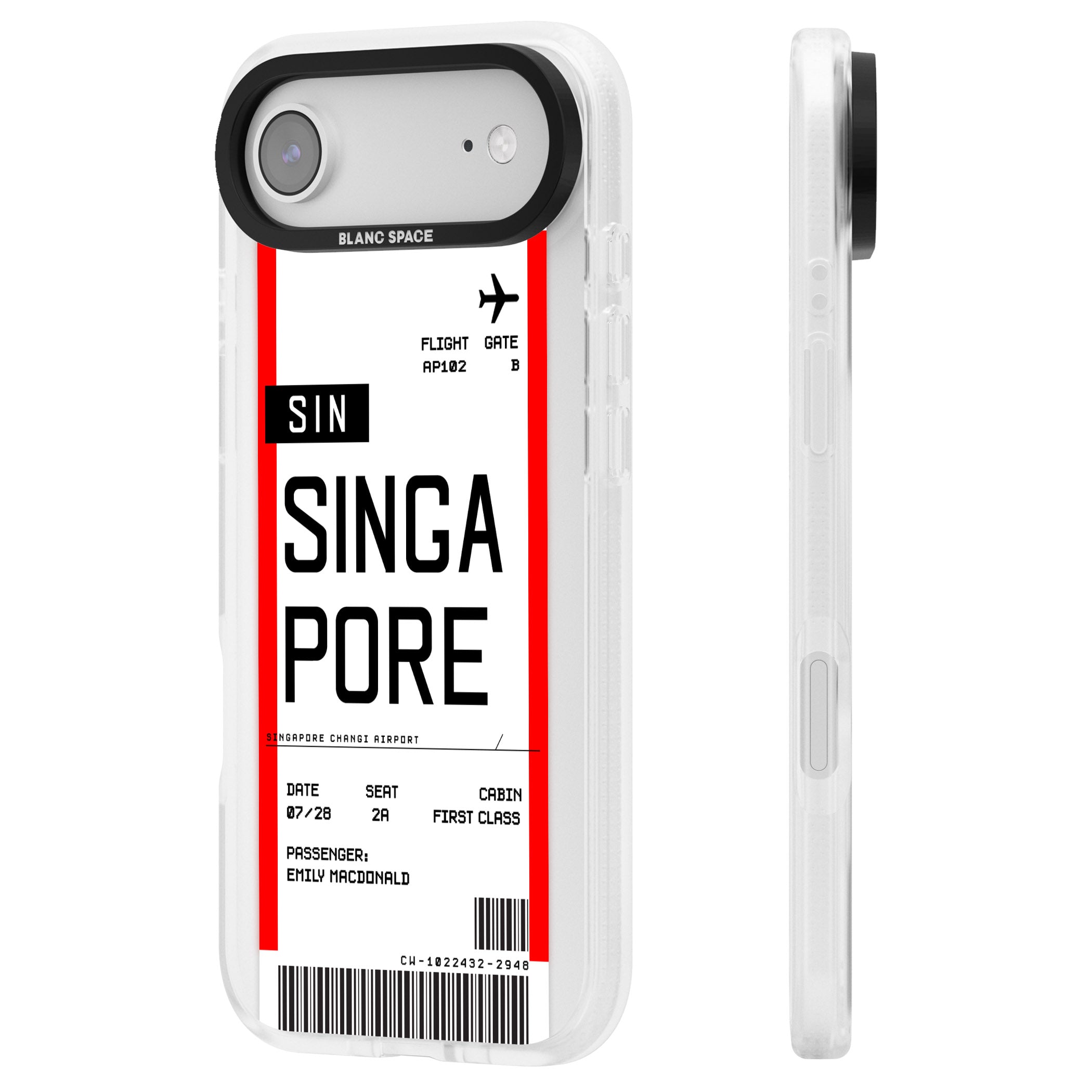 Personalised Singapore Boarding Pass iPhone 17 Air Impact Air Clear Phone Case Side Profile