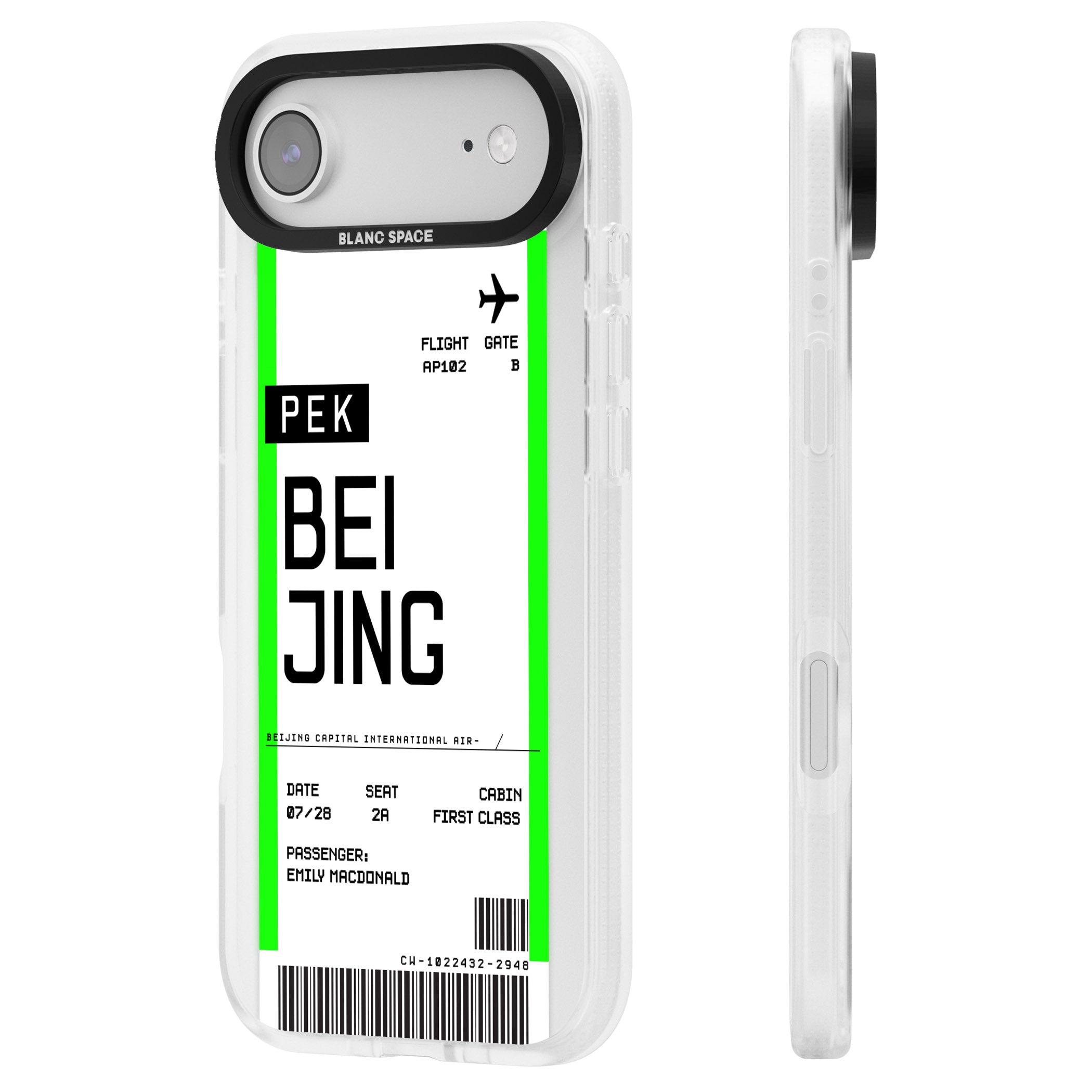 Personalised Beijing Boarding Pass iPhone 17 Air Impact Air Clear Phone Case Side Profile