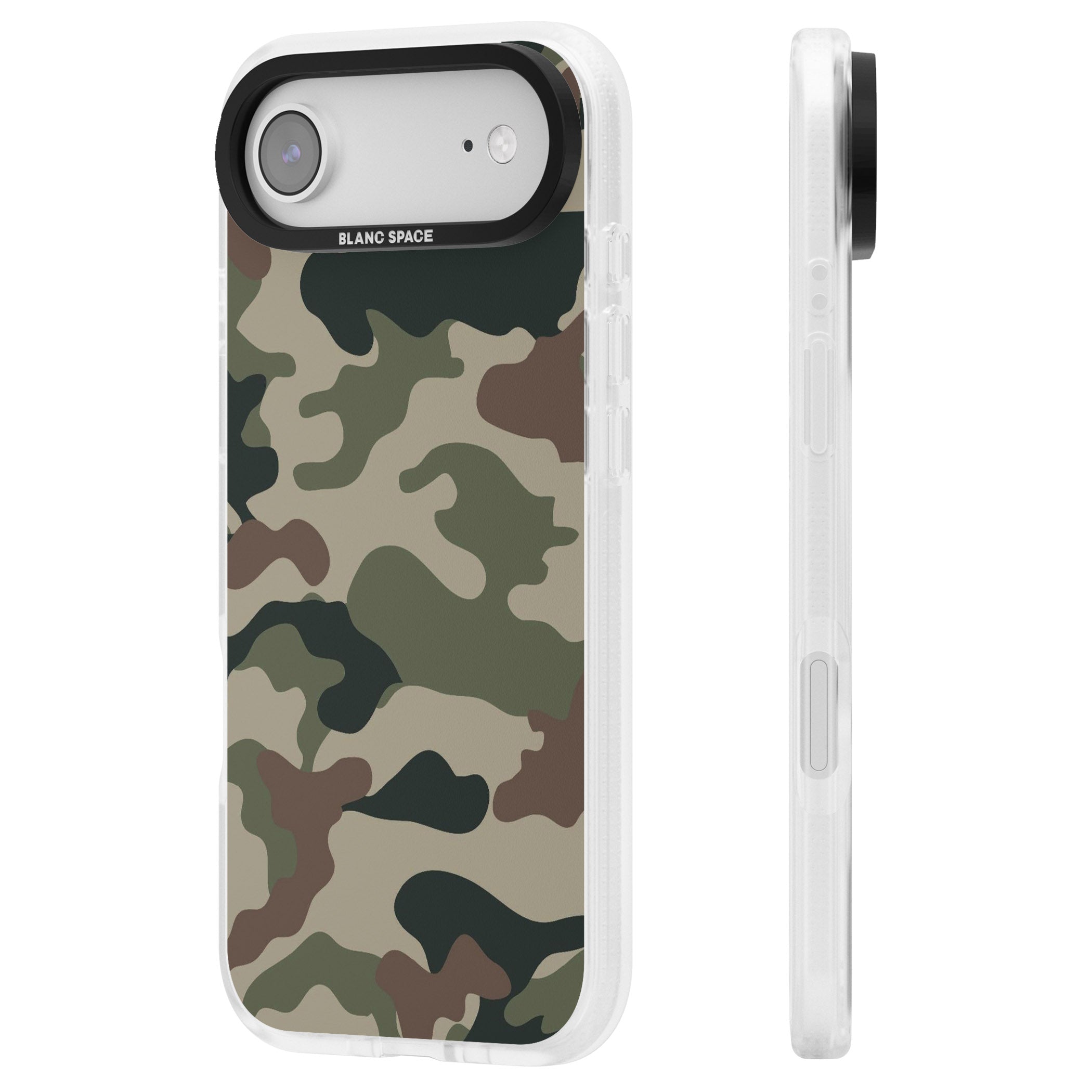Woodland British Camo iPhone 17 Air Impact Air Clear Phone Case Side Profile