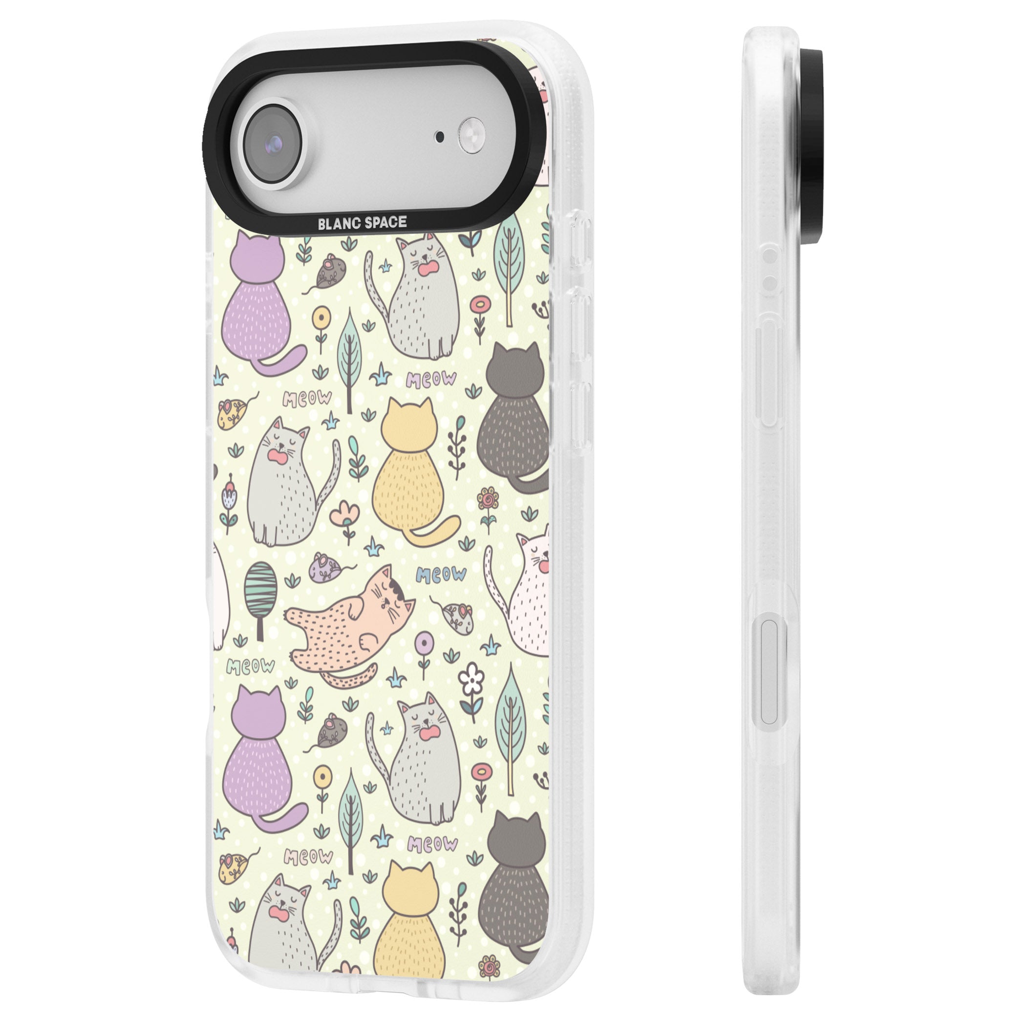 Cat Pattern Cream iPhone 17 Air Impact Air Clear Phone Case Side Profile
