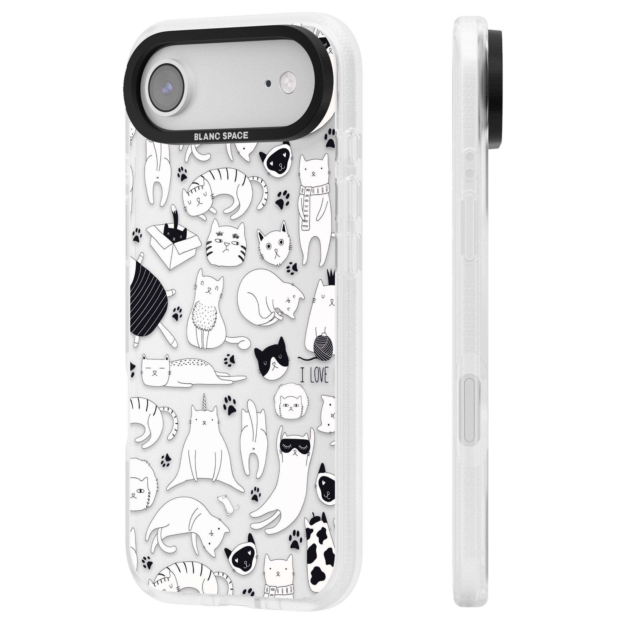 Cartoon Cat Collage Black & White iPhone 17 Air Impact Air Clear Phone Case Side Profile