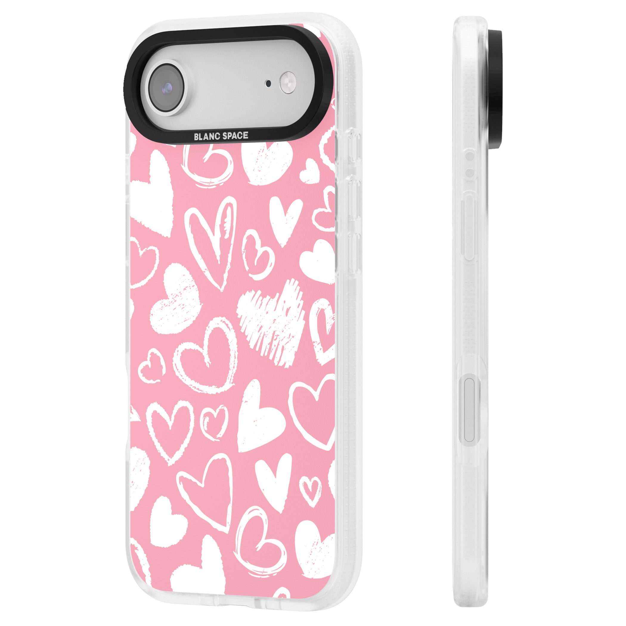 Chalk Hearts iPhone 17 Air Impact Air Clear Phone Case Side Profile