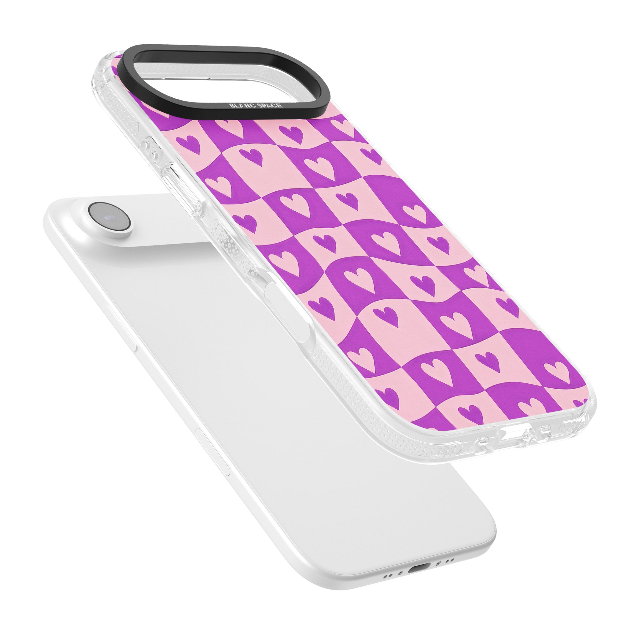 Purple Wavy Checked Hearts iPhone 17 Air Impact Air Clear Phone Case Colours