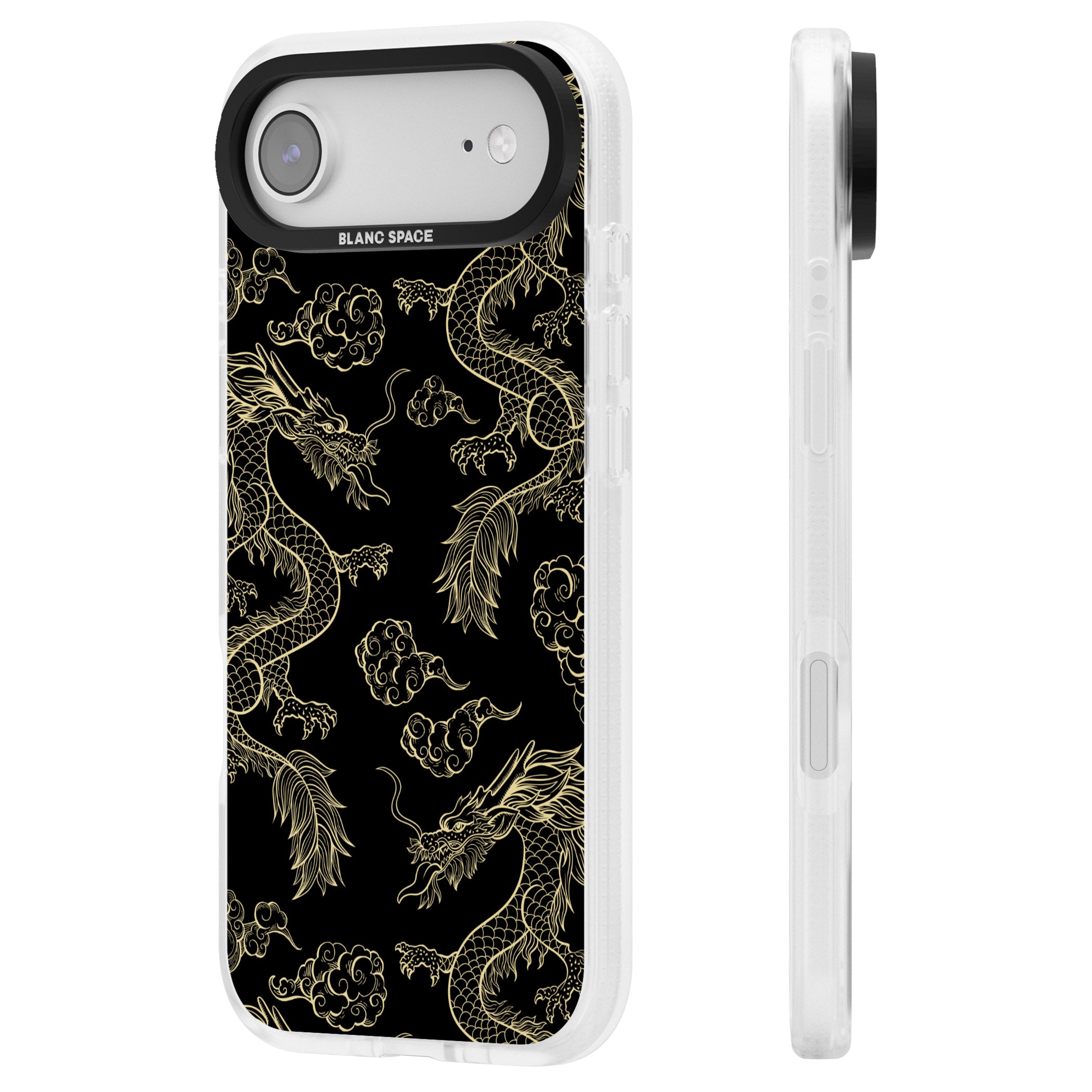 Black And Gold Dragon Pattern iPhone 17 Air Impact Air Clear Phone Case Side Profile