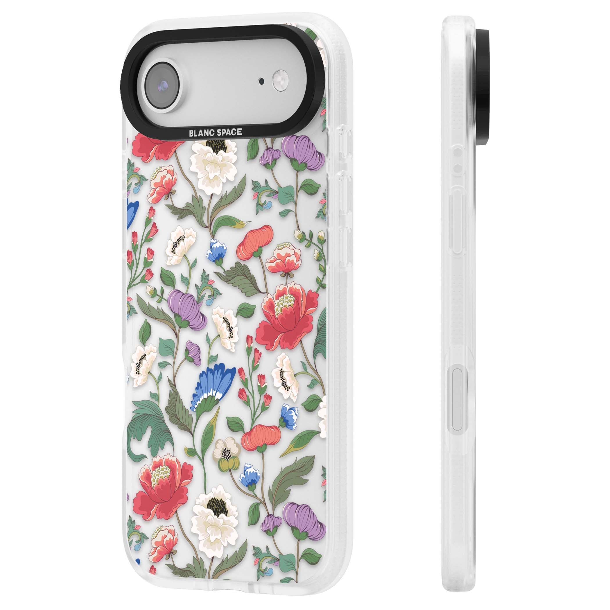 Chinoiserie Bloom vintage floral iPhone case featuring hand-painted peonies, poppies and trailing wildflowers on clear... | Clear Case Impact Air case for iPhone Air